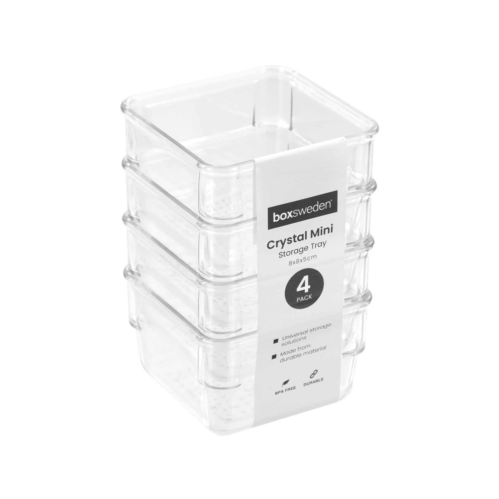 Boxsweden 8 x 8 x 5cm Crystal Mini Storage Tray 4 Pack Bunnings