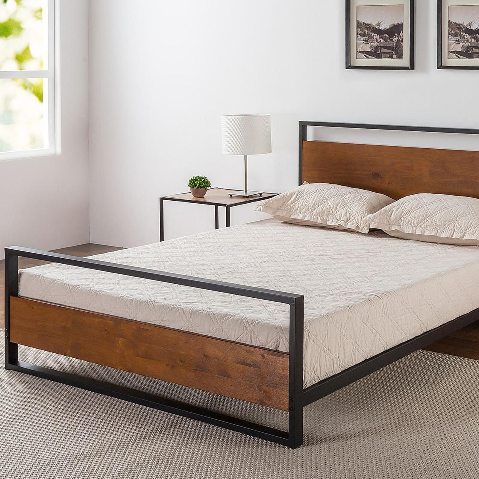 Zinus Suzanne Industrial Metal & Pine Wooden Single Platform Bed Frame