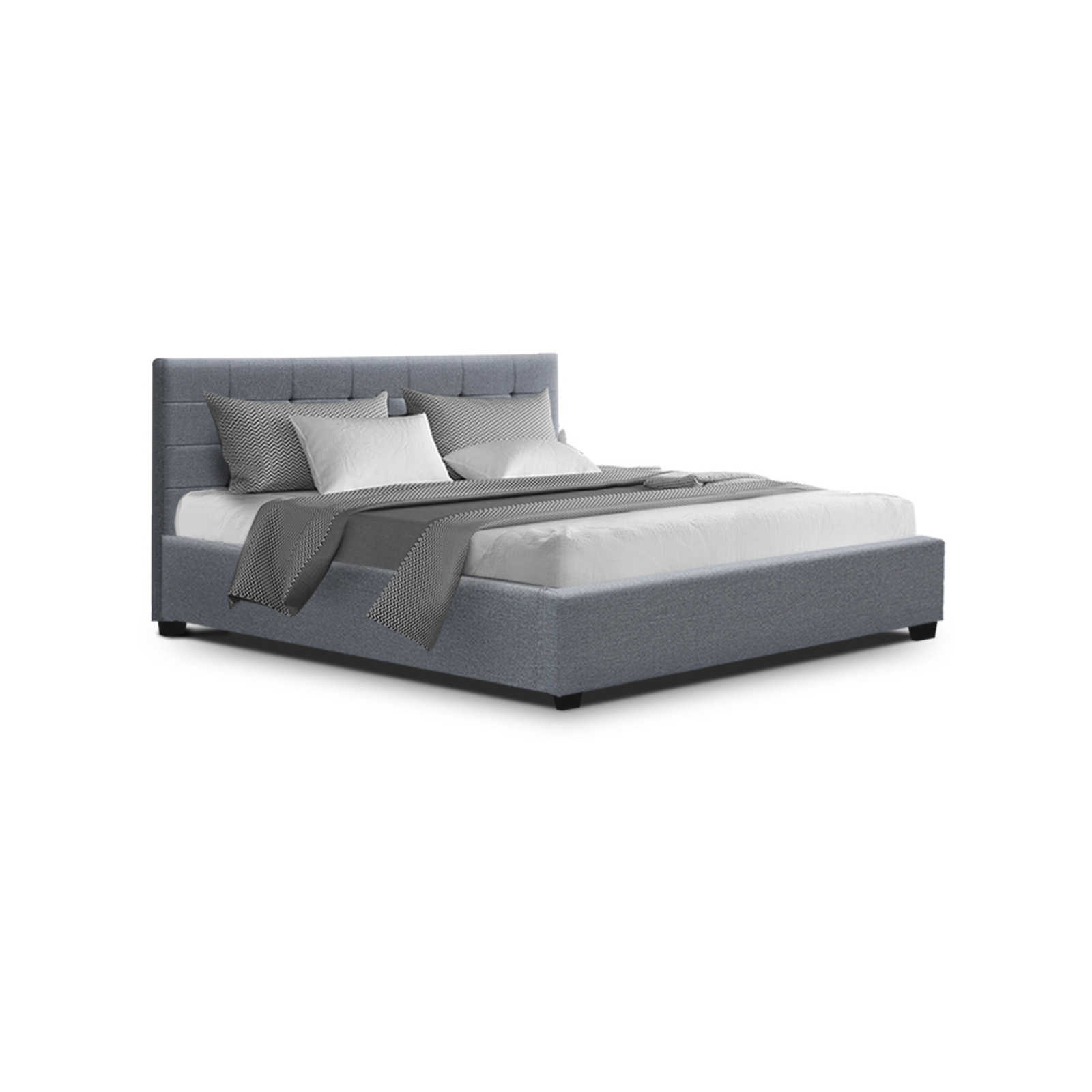 King Size Gas Lift Bed Frame Base With Storage Mattress Grey Fabric
