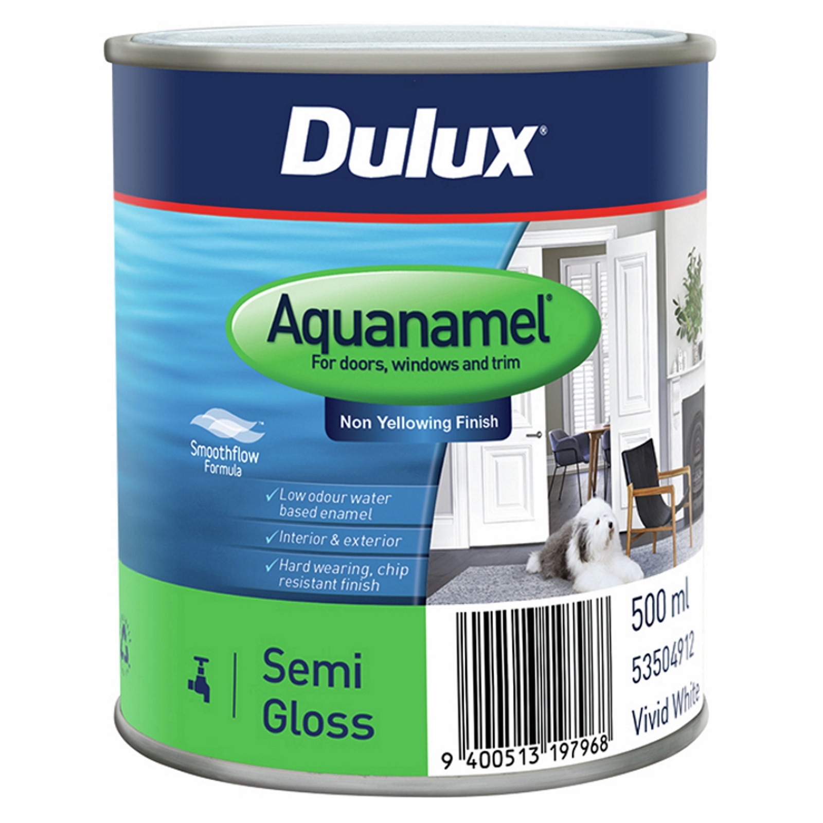 Dulux 500ml Vivid White Aquanamel Semi Gloss Interior