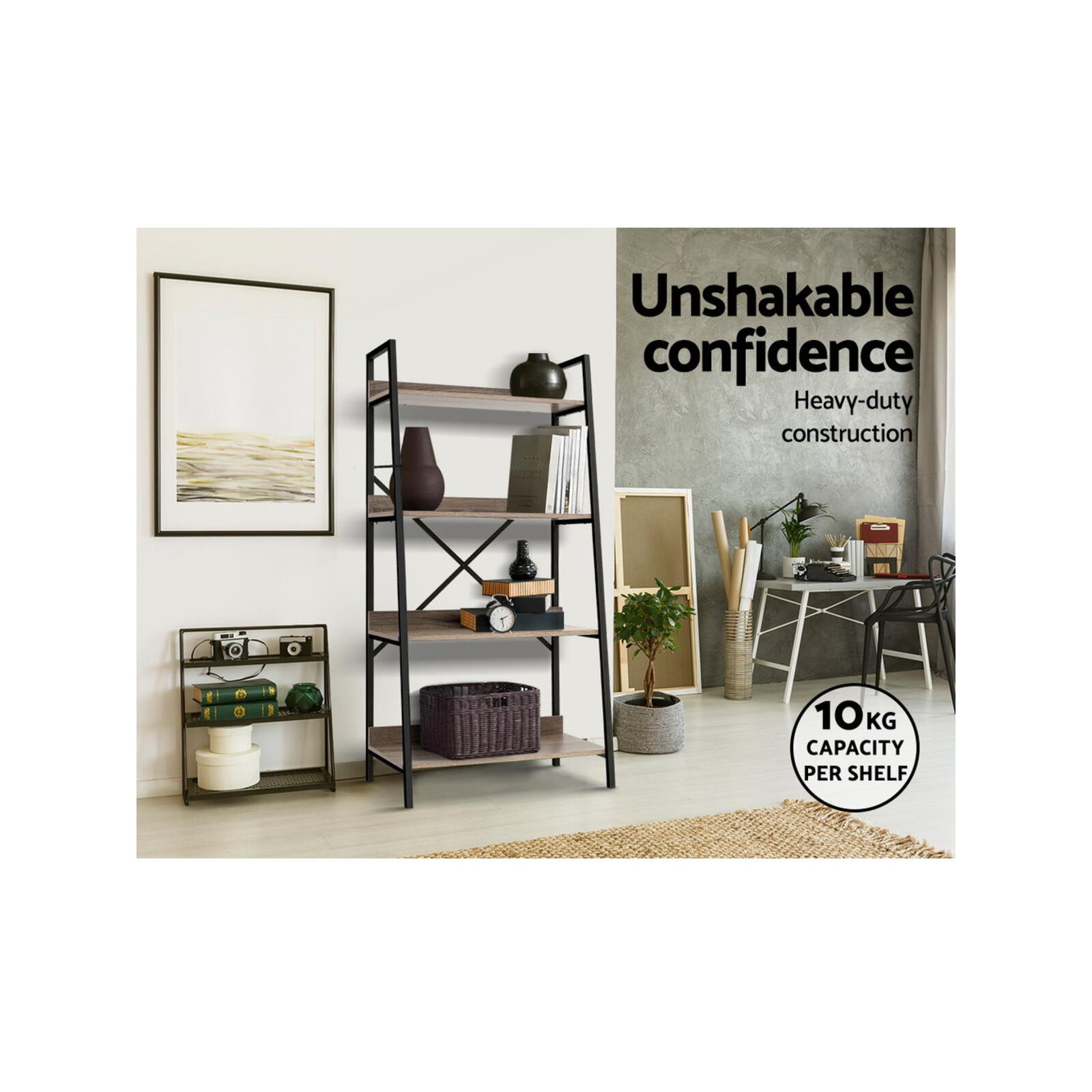 Artiss Bookshelf 4 Tier Metal Bookcase Display Book Shelves Oak & Black