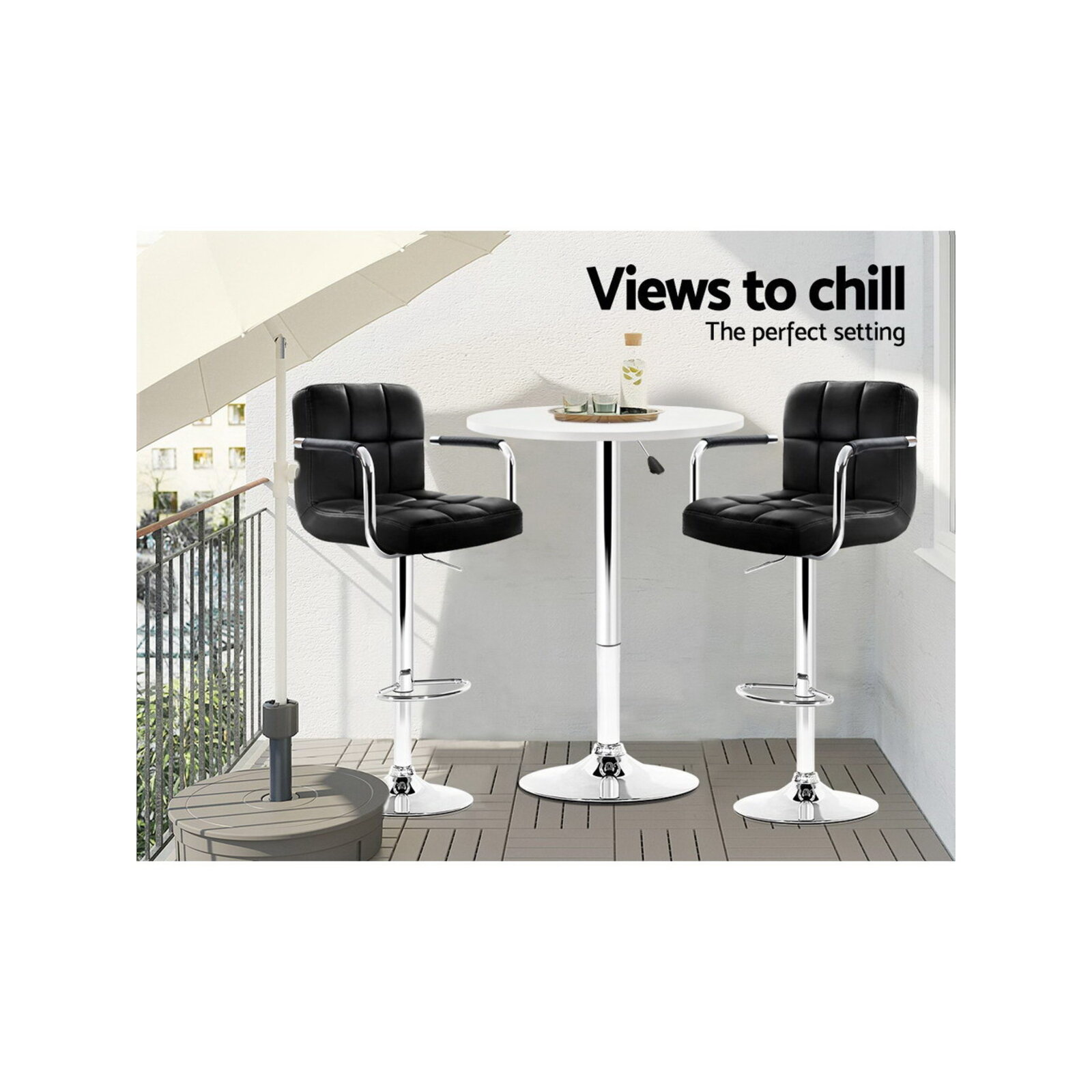 Artiss Bar Table Gas Lift Round Adjustable Kitchen White Bunnings