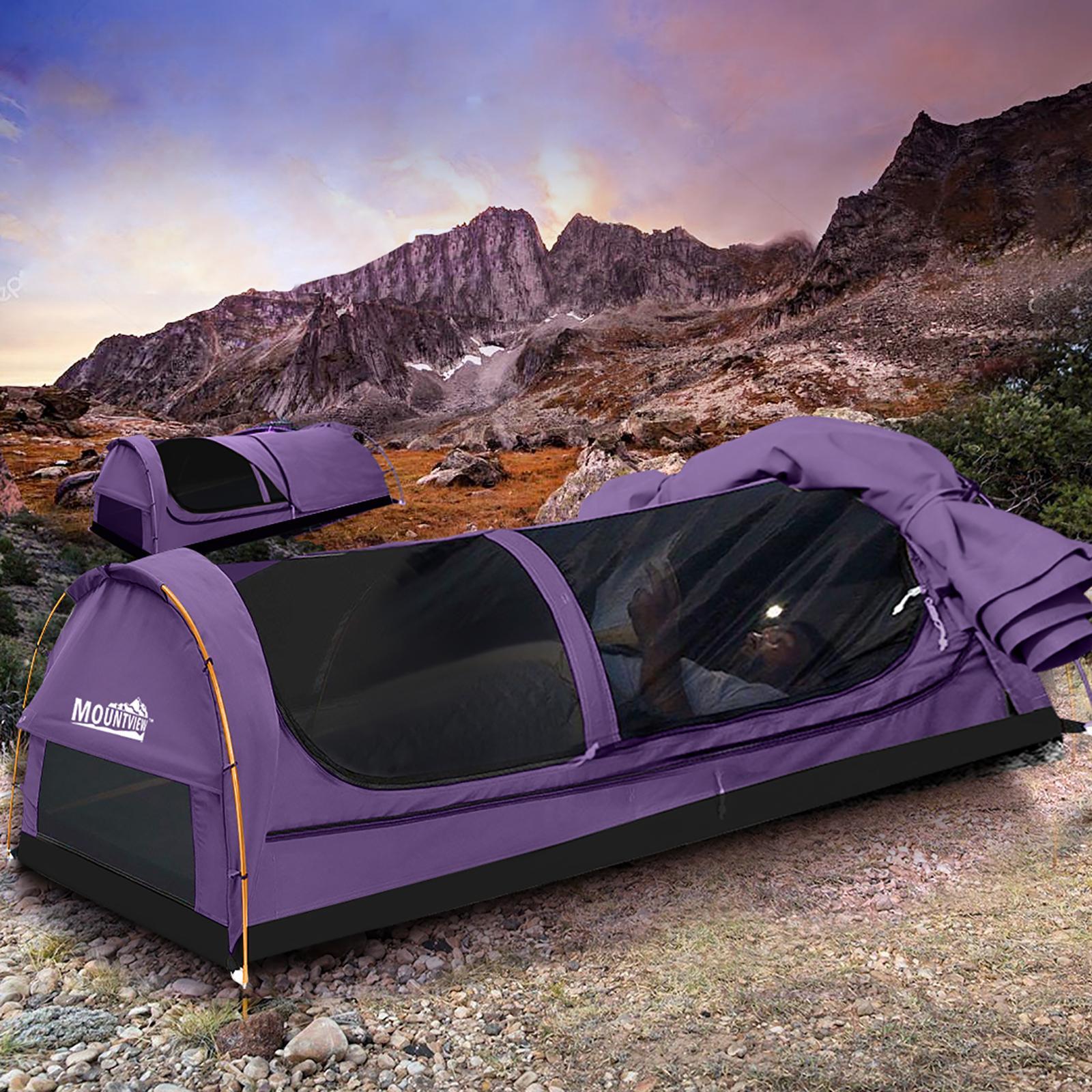 Mountview King Single Purple Camping Swags Canvas Dome Tent Hiking
