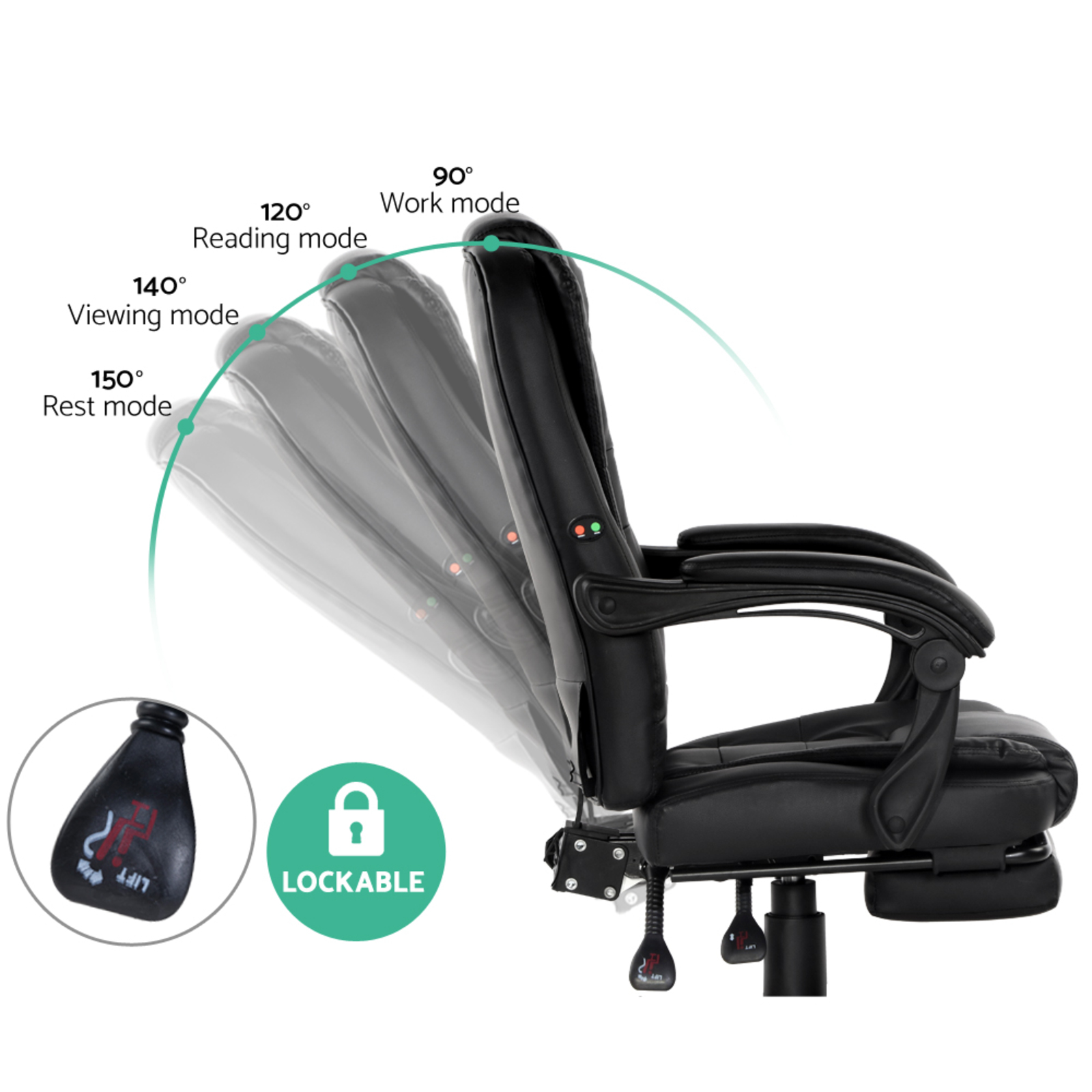 Artiss Massage Office Chair Reclining with Footrest Black Leather