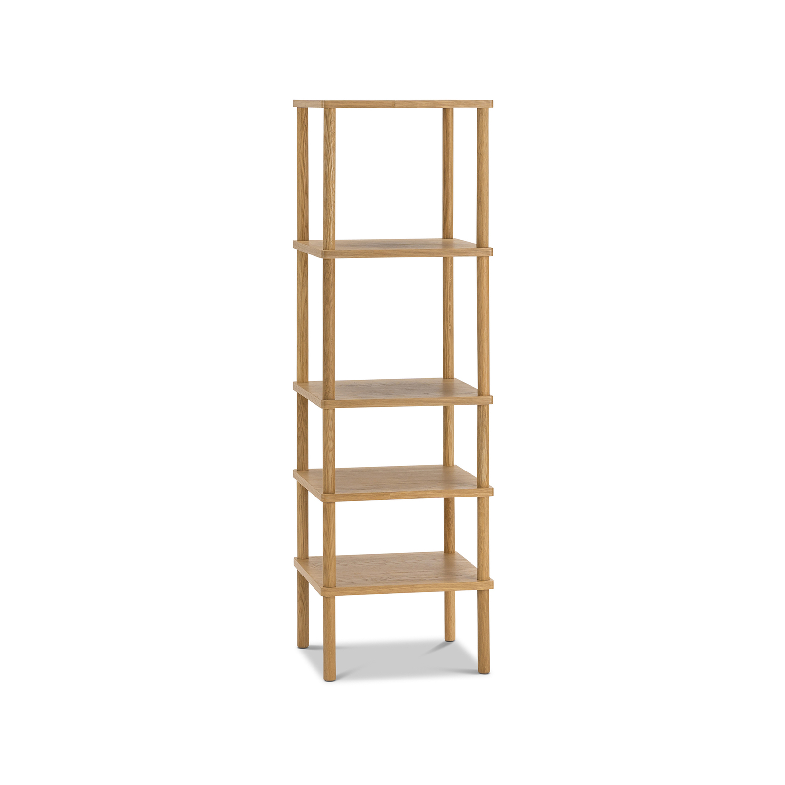 Rakie Five Tier Tall Display Shelving Unit in Natural Oak Wood