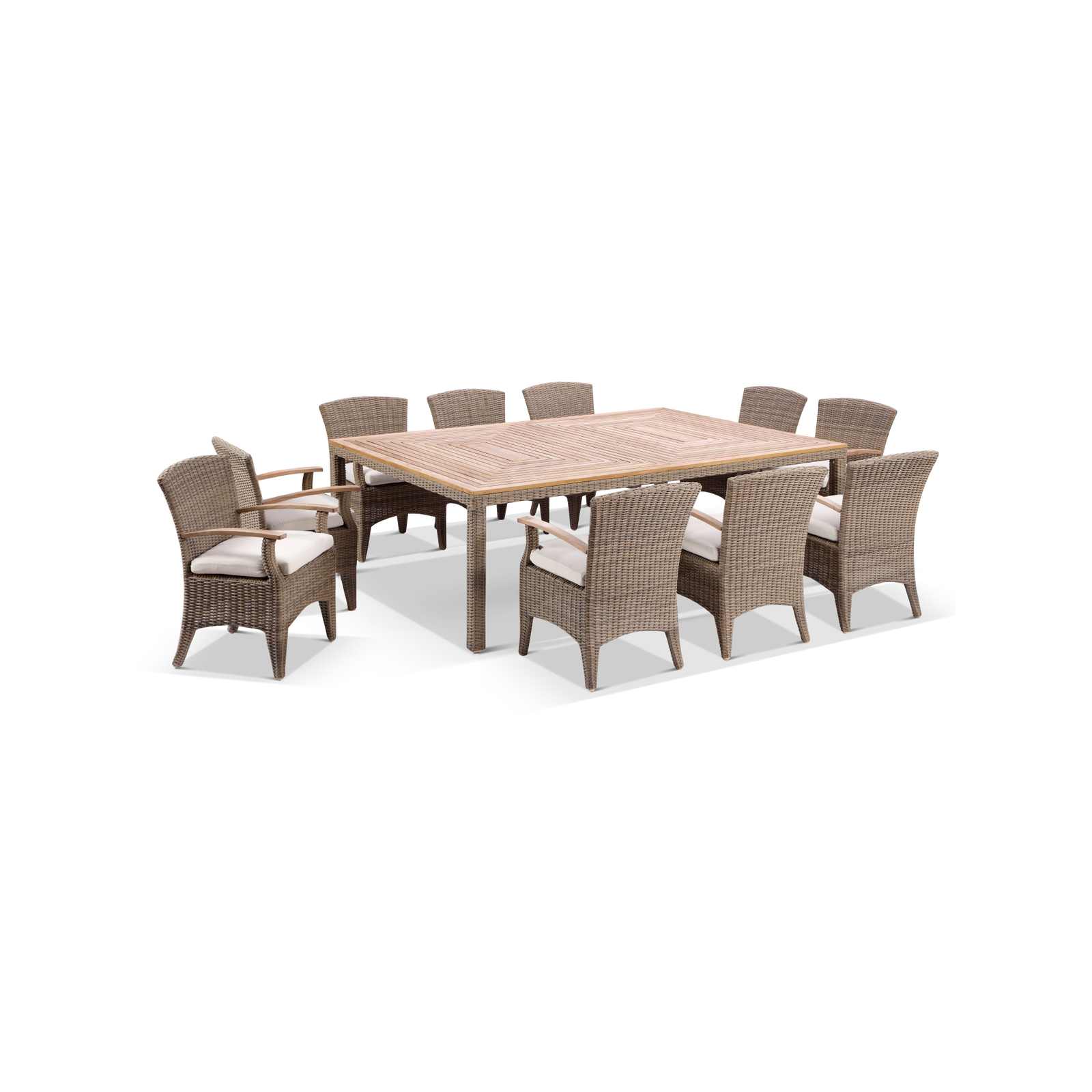 Sahara 10 Seat Outdoor Teak Top Dining Table And Kai Wicker Chairs Setting Bunnings Australia