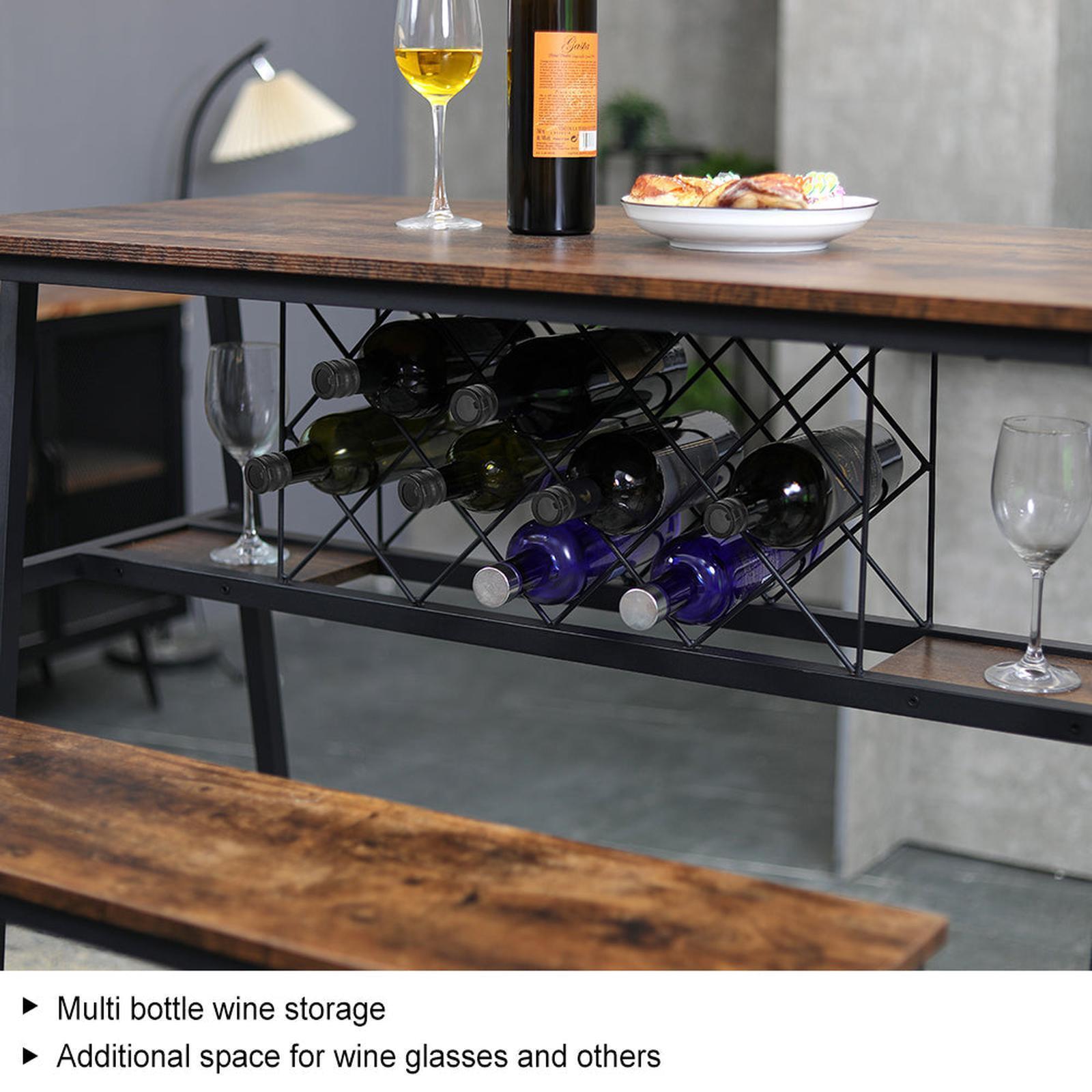 Viviendo Dining Table, Bar Table with Wine Storage Rack Industrial