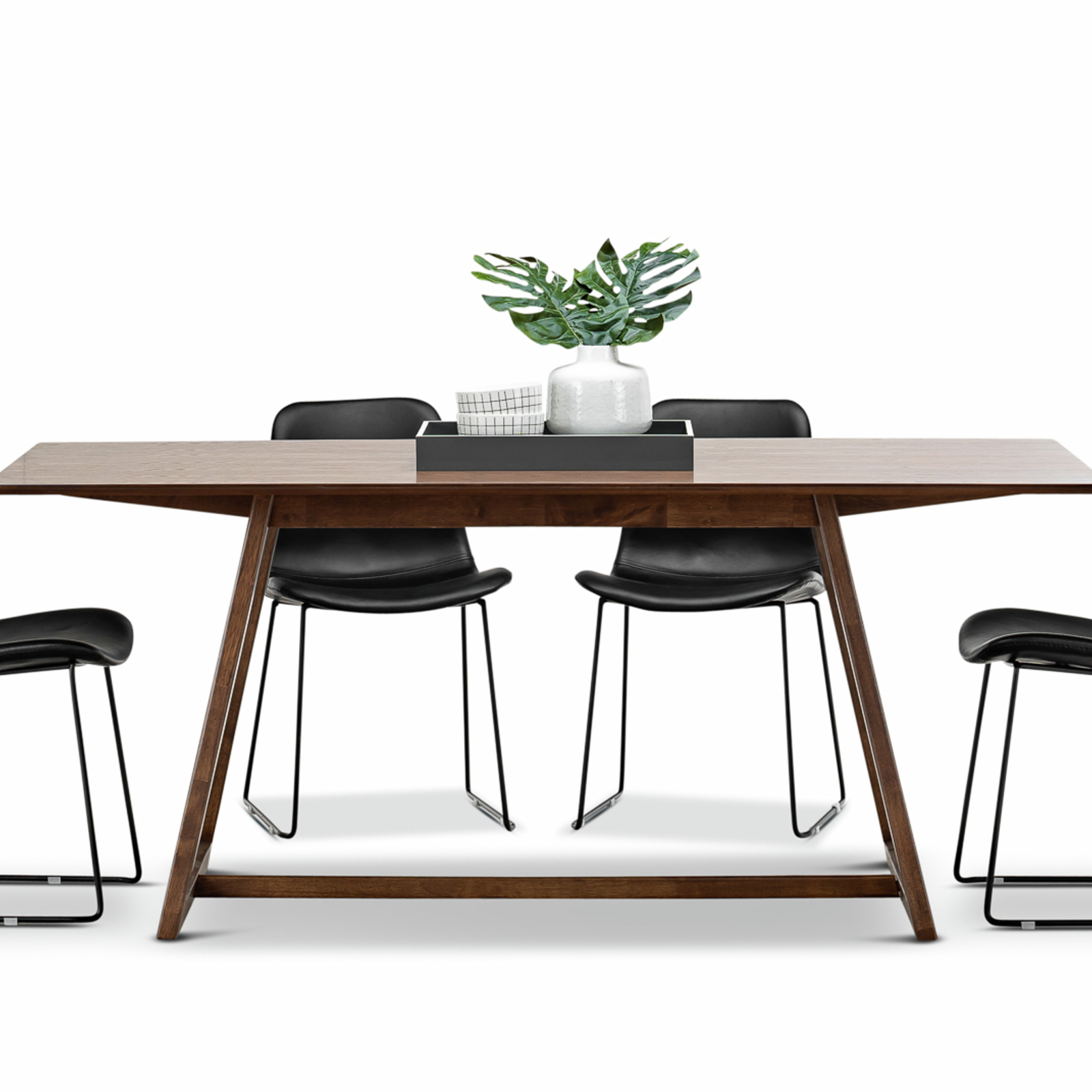 Manhattan 7 Piece Walnut Dining Set With Black Sadel Chairs Bunnings