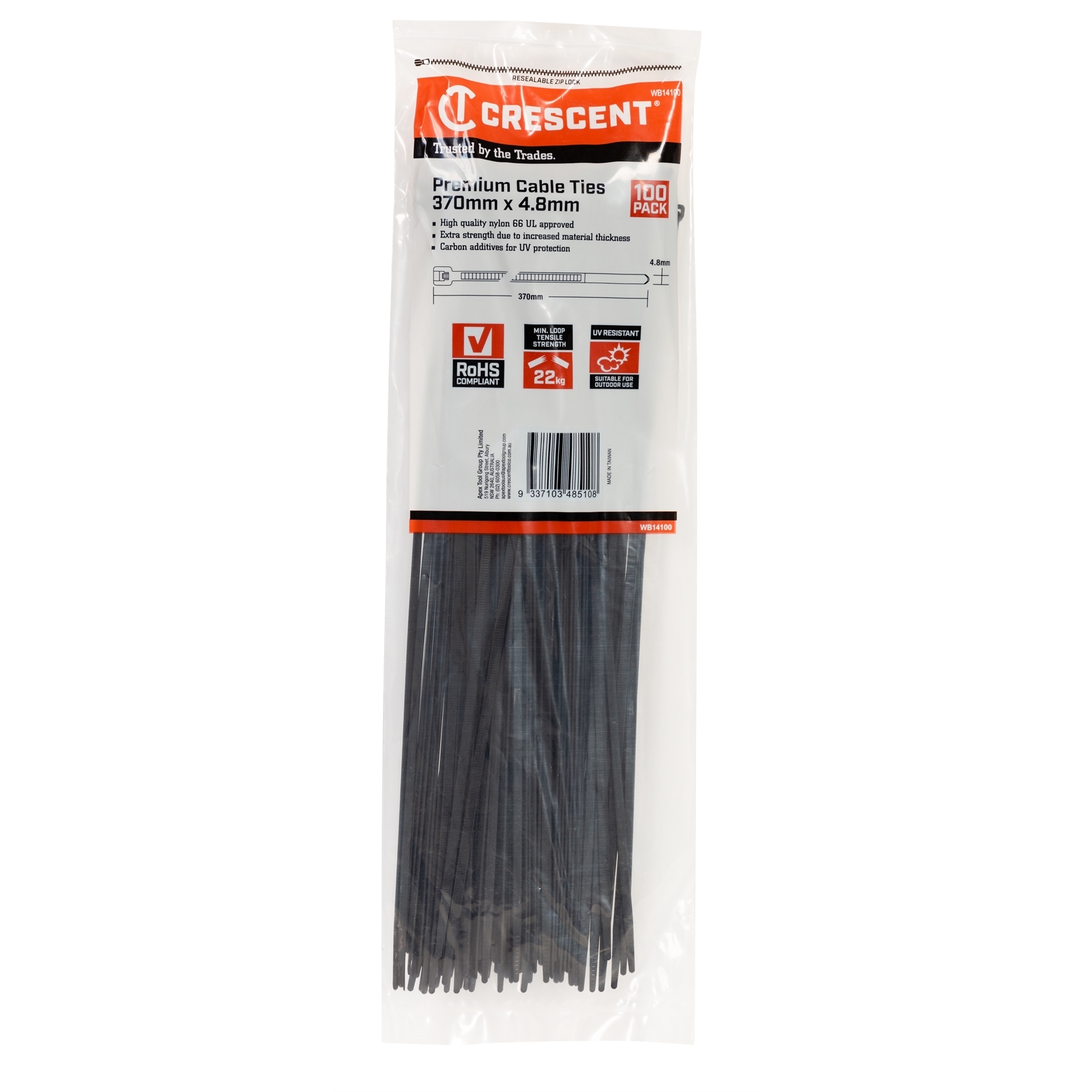 Crescent 370mm x 4.8mm Black Cable Ties 100 Pack Bunnings Australia