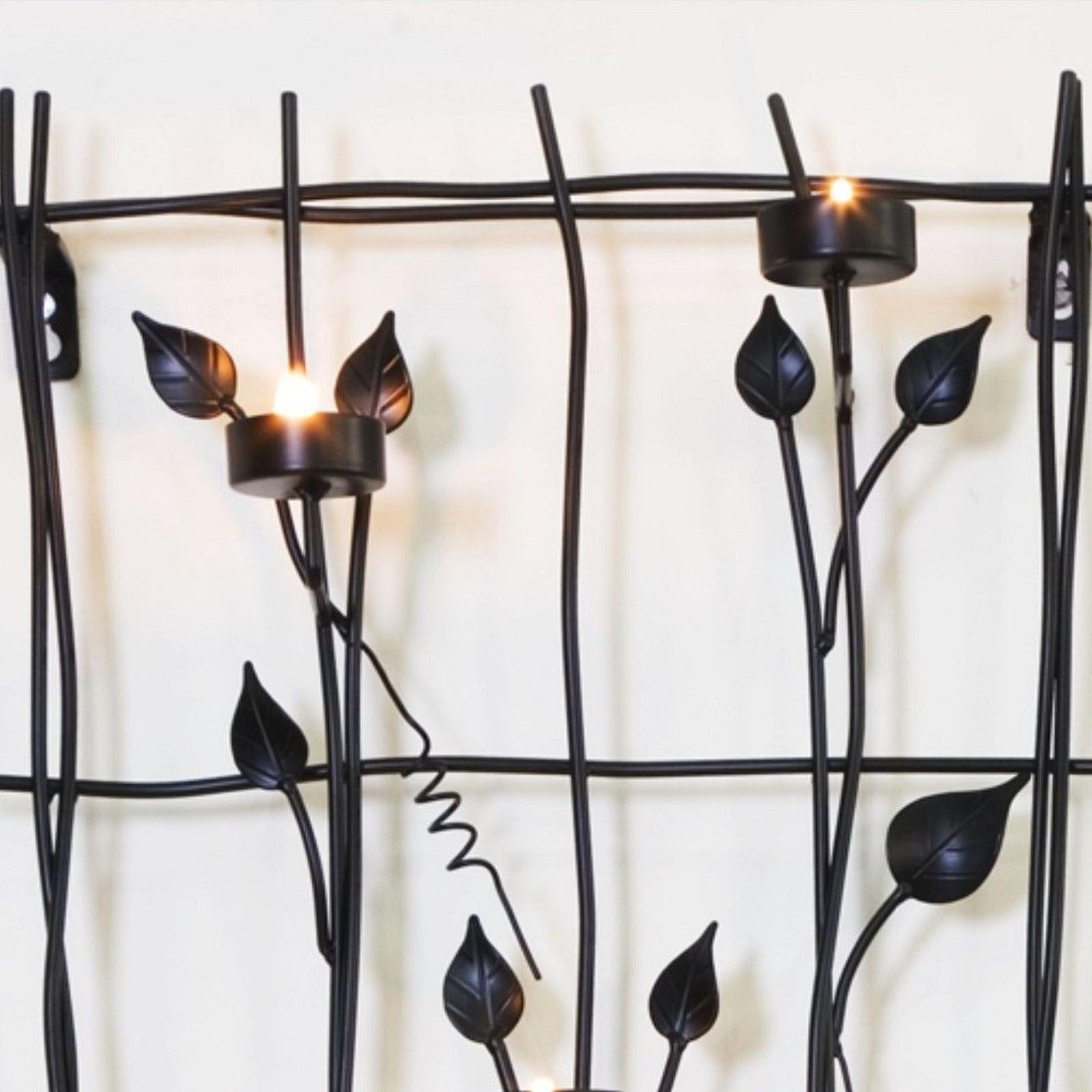 Lirash Leaf Style Black Metal Tealight Candle Holders Wall Art Décor