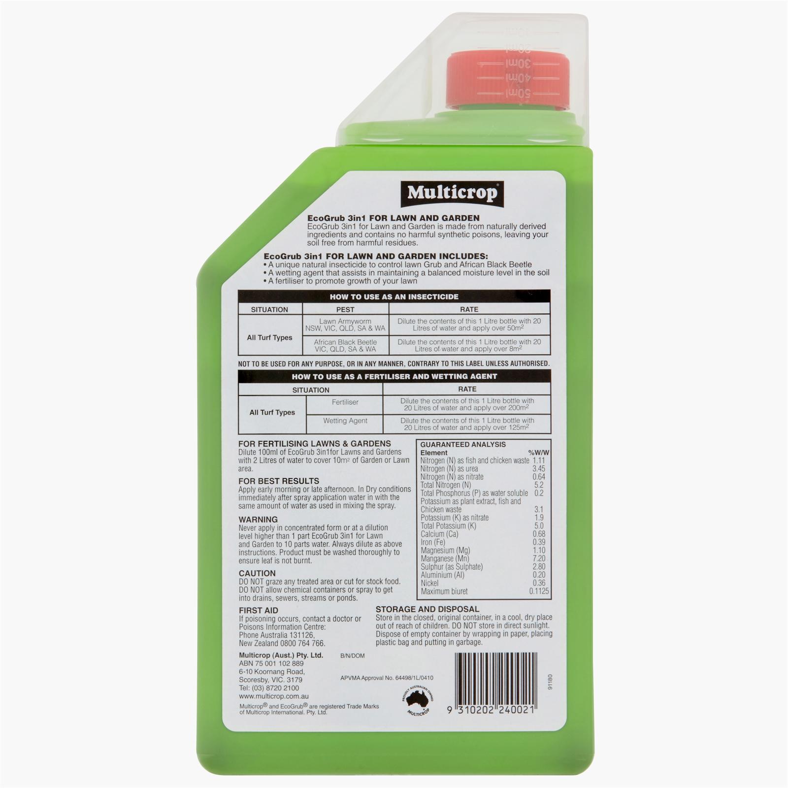 Multicrop 1L EcoGrub 3 In 1 Insecticide Bunnings Australia