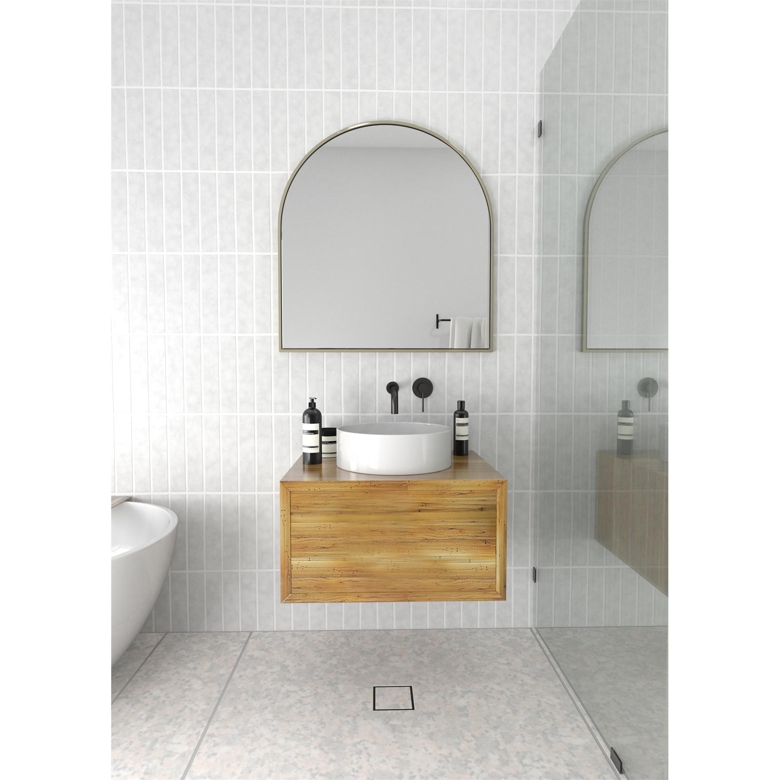 Future Glass 800 x 760mm Satin Brass Stainless Steel Framed Arch Shape