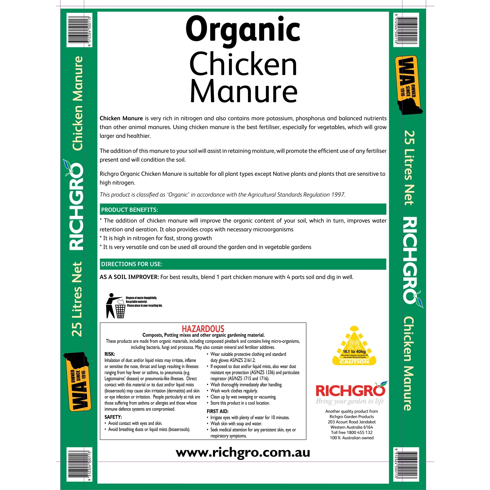 Richgro 25L Organic Chicken Manure Bunnings Australia