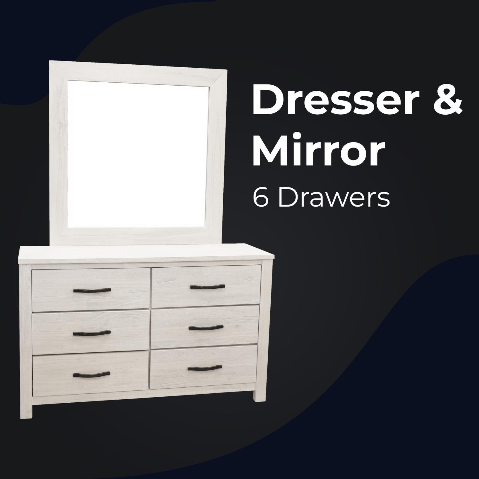 Foxglove Dresser Mirror 6 Chest of Drawers Tallboy Storage