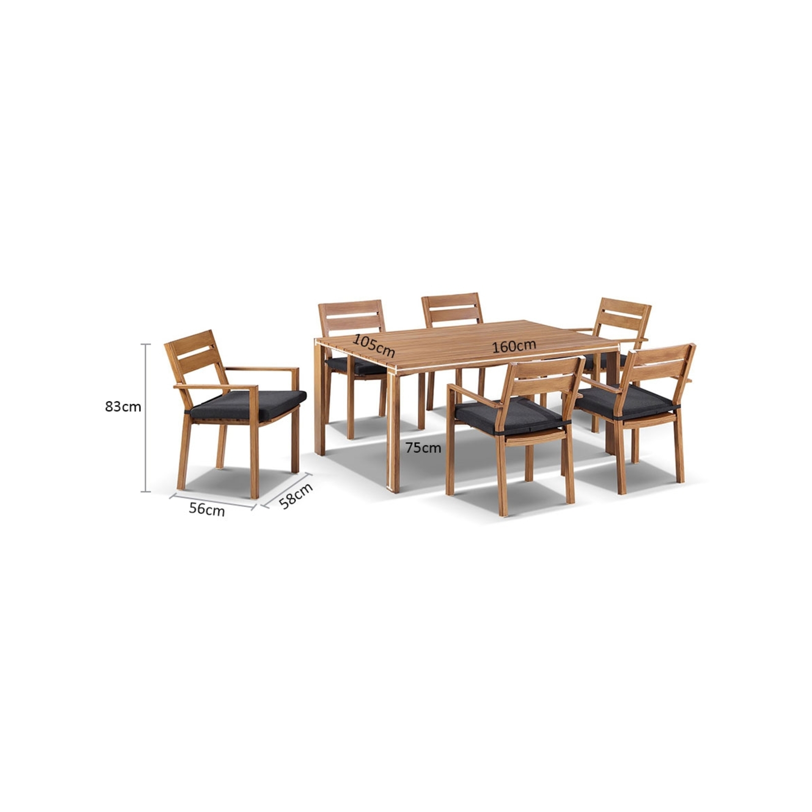 Outdoor Capri 7 Pcs Dining Setting In Teak Timber Look Finish