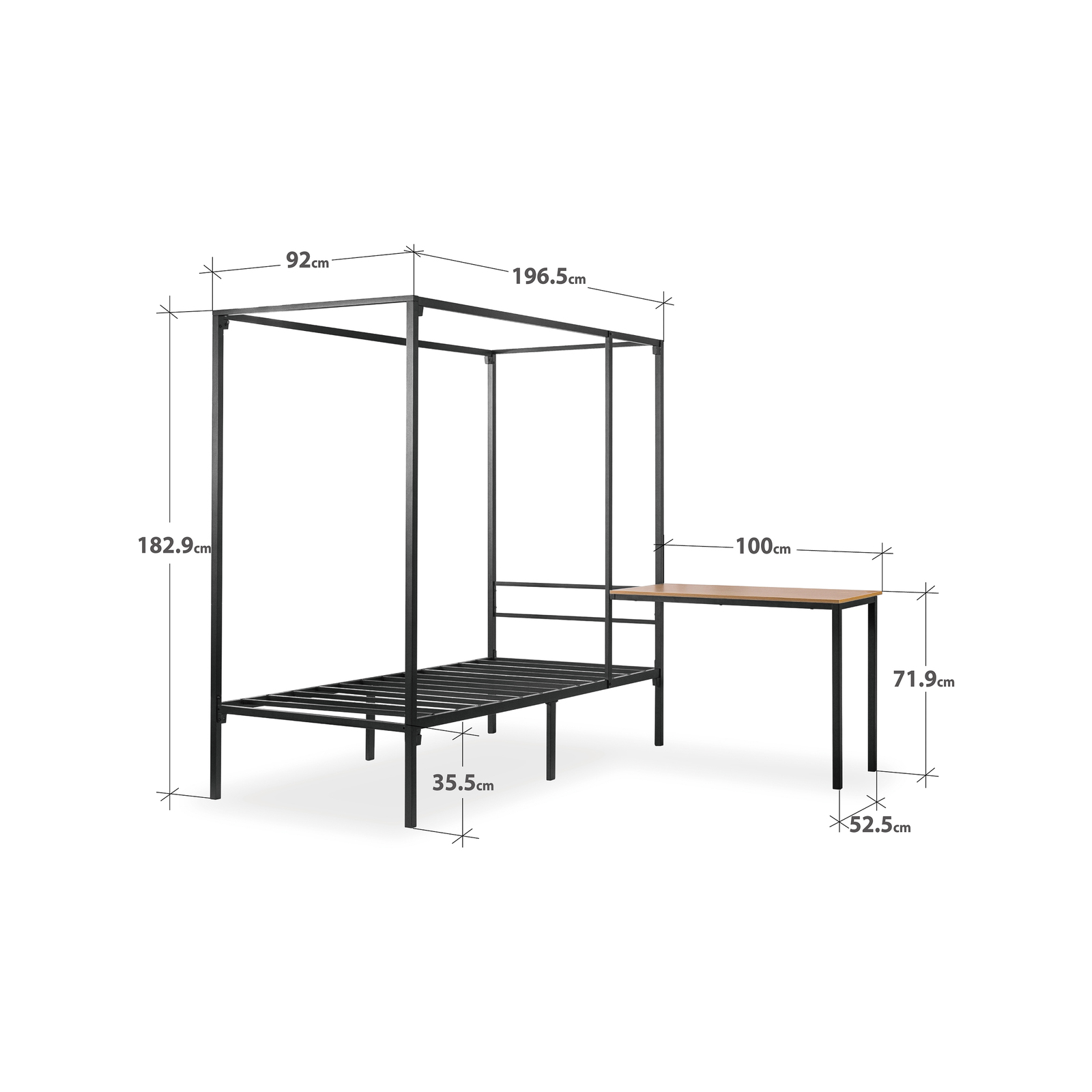 Zinus Metal Canopy Bed with Desk Black Single Bunnings Australia