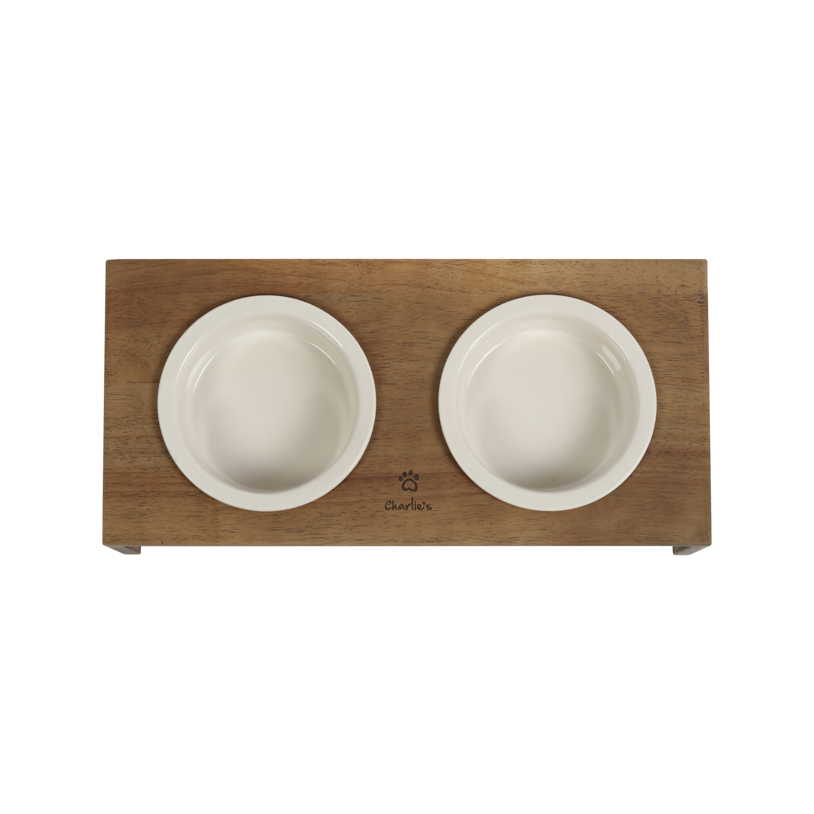 Charlie’s Pet Raised Wooden Dual Pet Feeder with Porcelain Bowls
