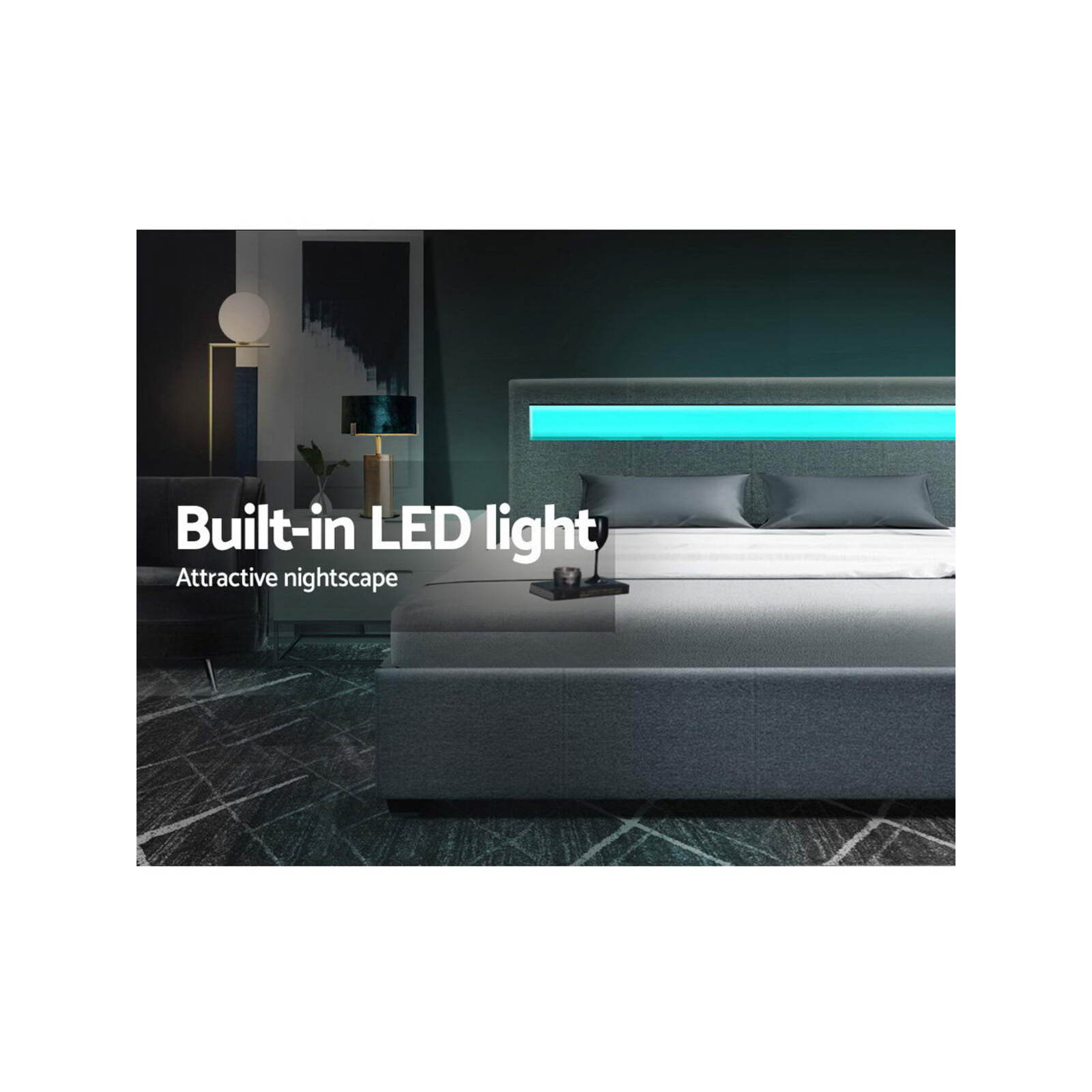 Artiss Bed Frame Queen Double Size Gas Lift RGB LED Grey Cole Bunnings Australia