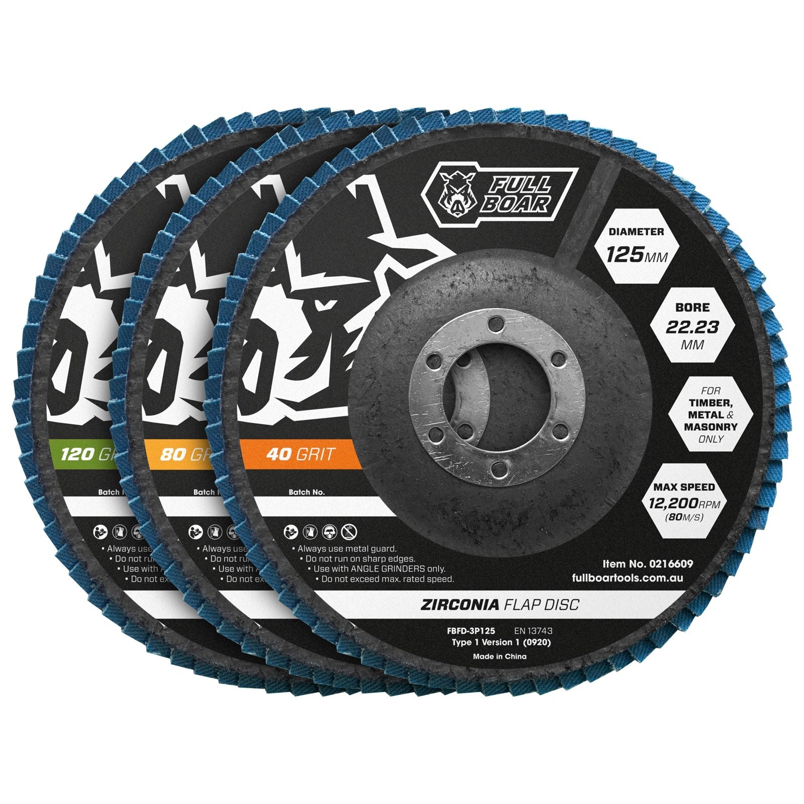 Full Boar 125mm 40 80 120 Grit Zirconia Flap Disc 3 Pack Bunnings