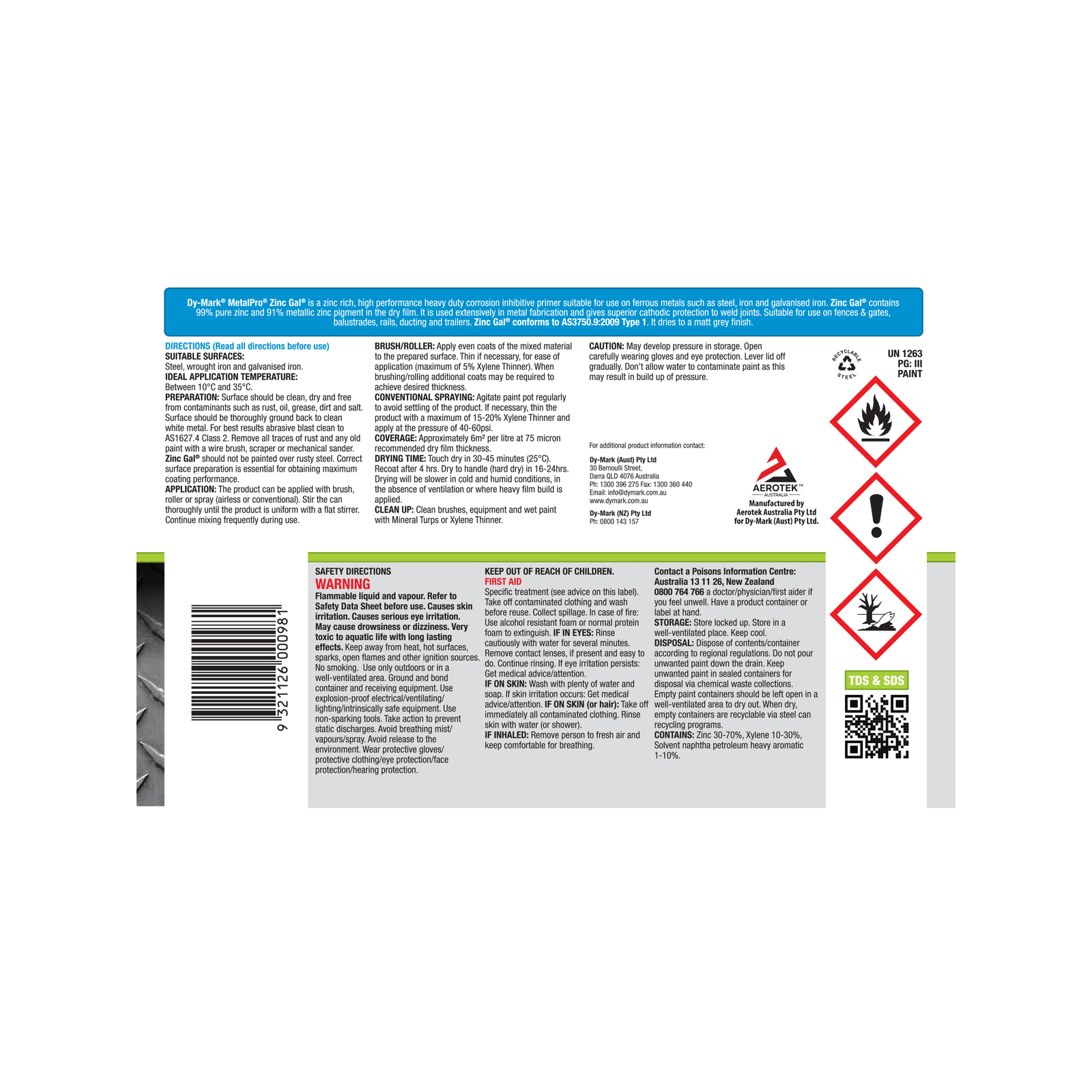 DyMark 1L MetalPro Zinc Gal Primer Bunnings Australia