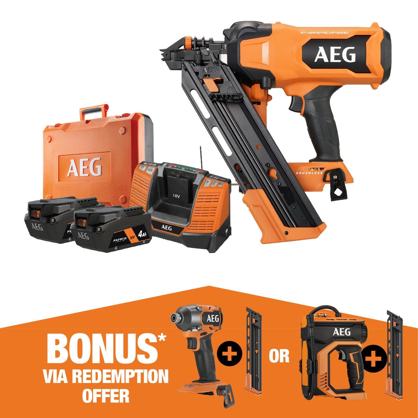 AEG 18V 4.0Ah FRapidfire 30º34º Framing Nailer Kit Bunnings New Zealand