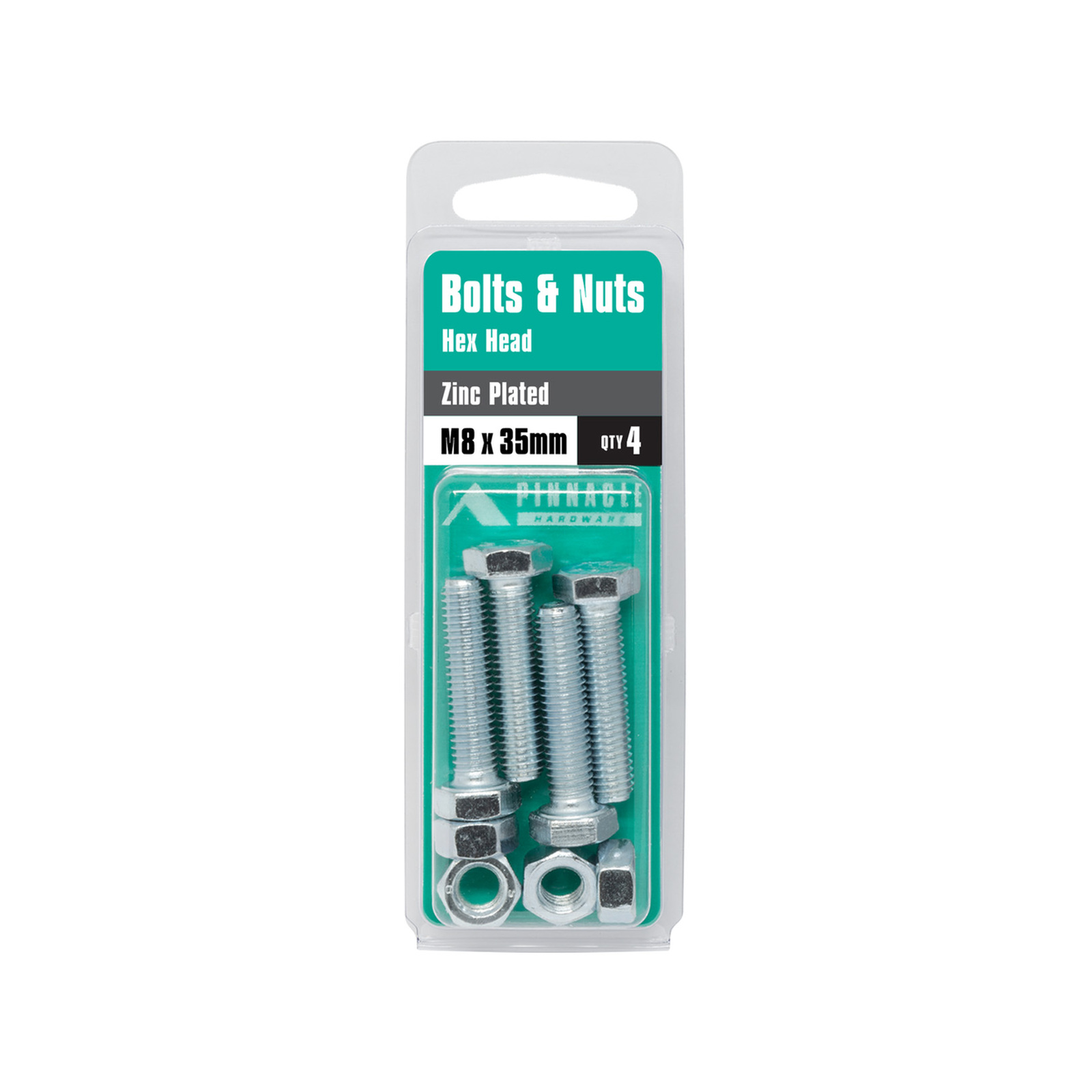 Pinnacle M8 x 35mm Zinc Plated Hex Head Bolts And Nuts 4 Pack