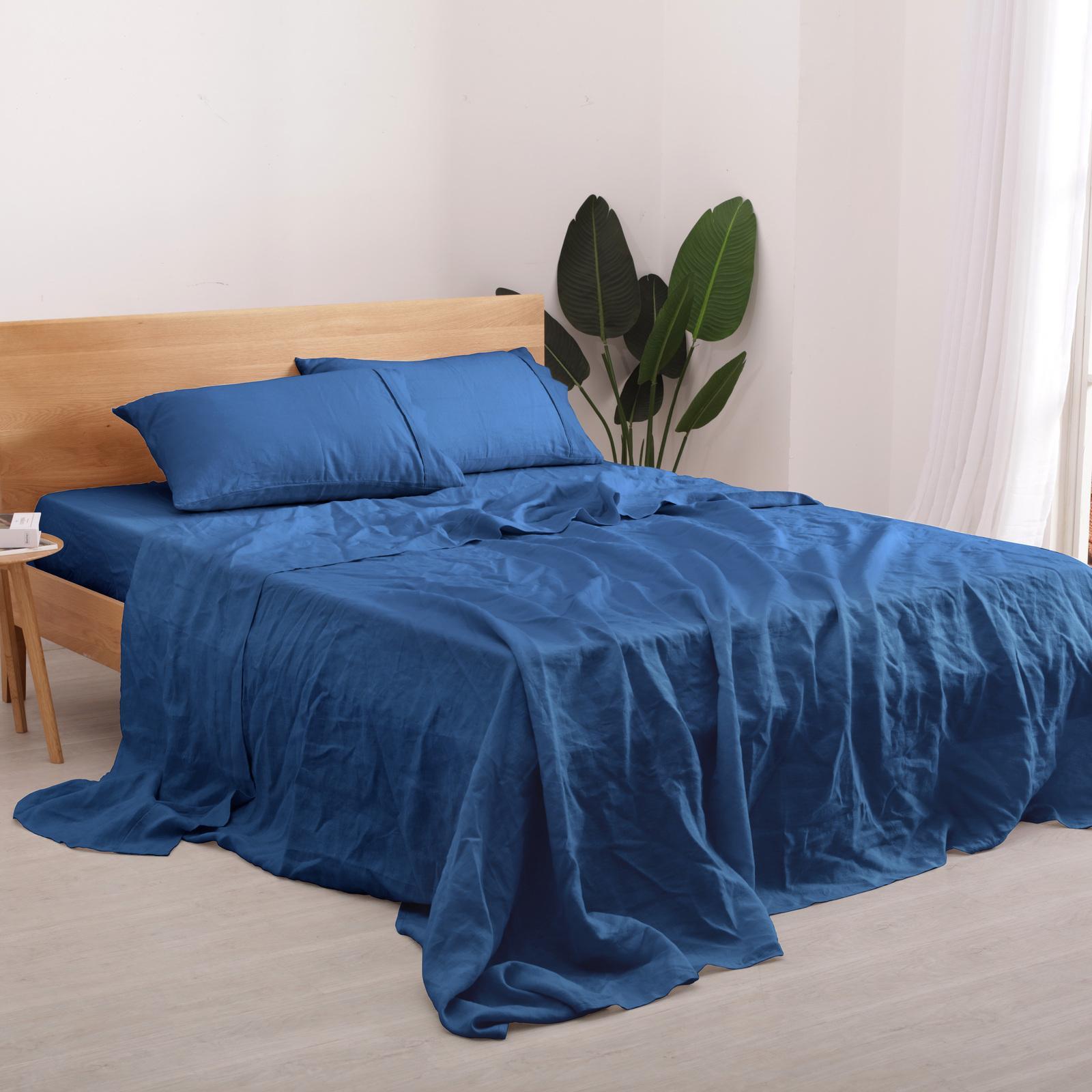 Natural Home Flax Linen Sheet Set Deep Blue Super King Bed Bunnings
