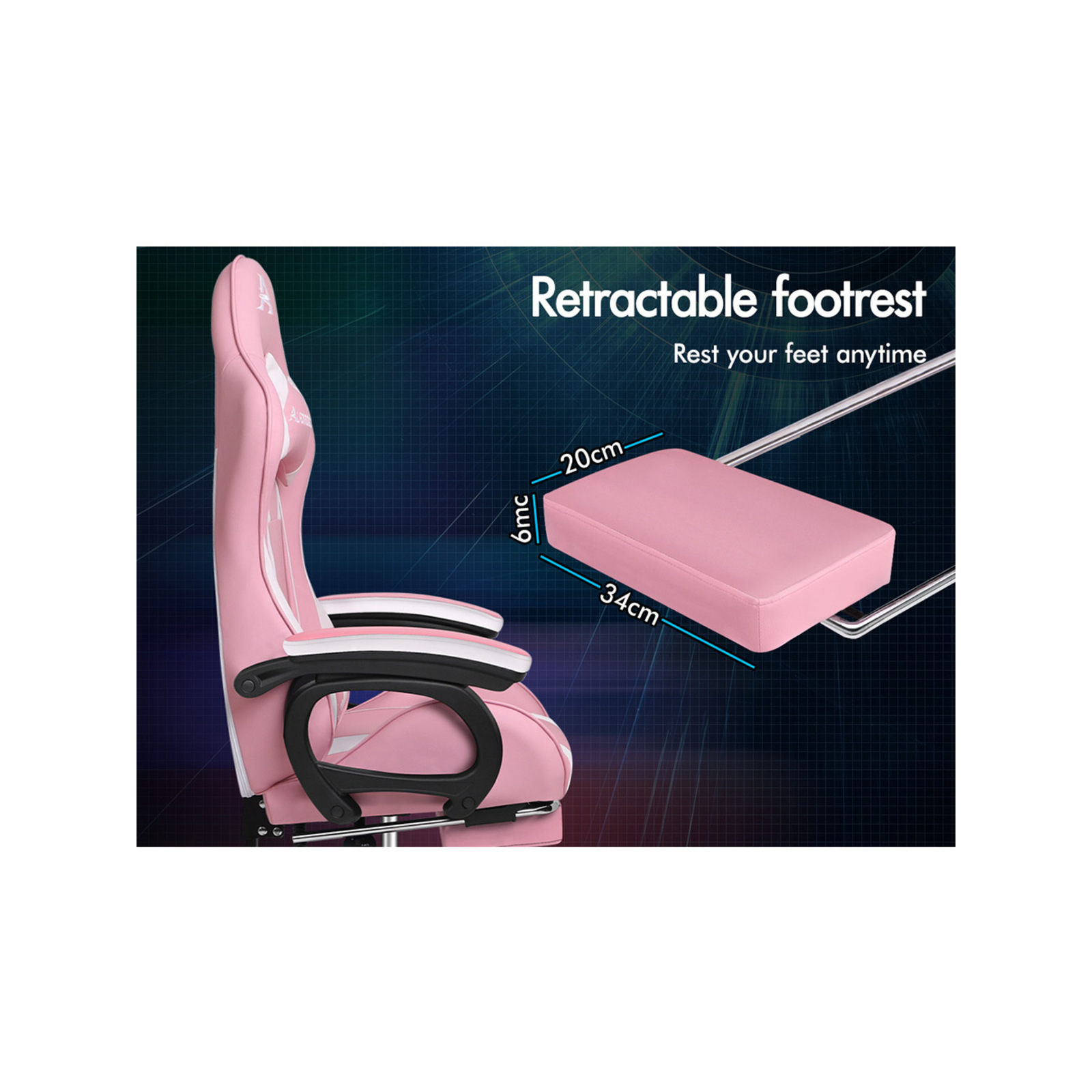 ALFORDSON Gaming Chair Lumbar Massage Cushion Pink White Bunnings