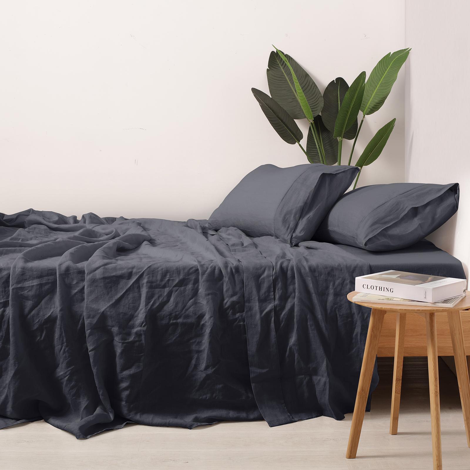 Natural Home 100 European Flax Linen Sheet Set Charcoal Super King Bed