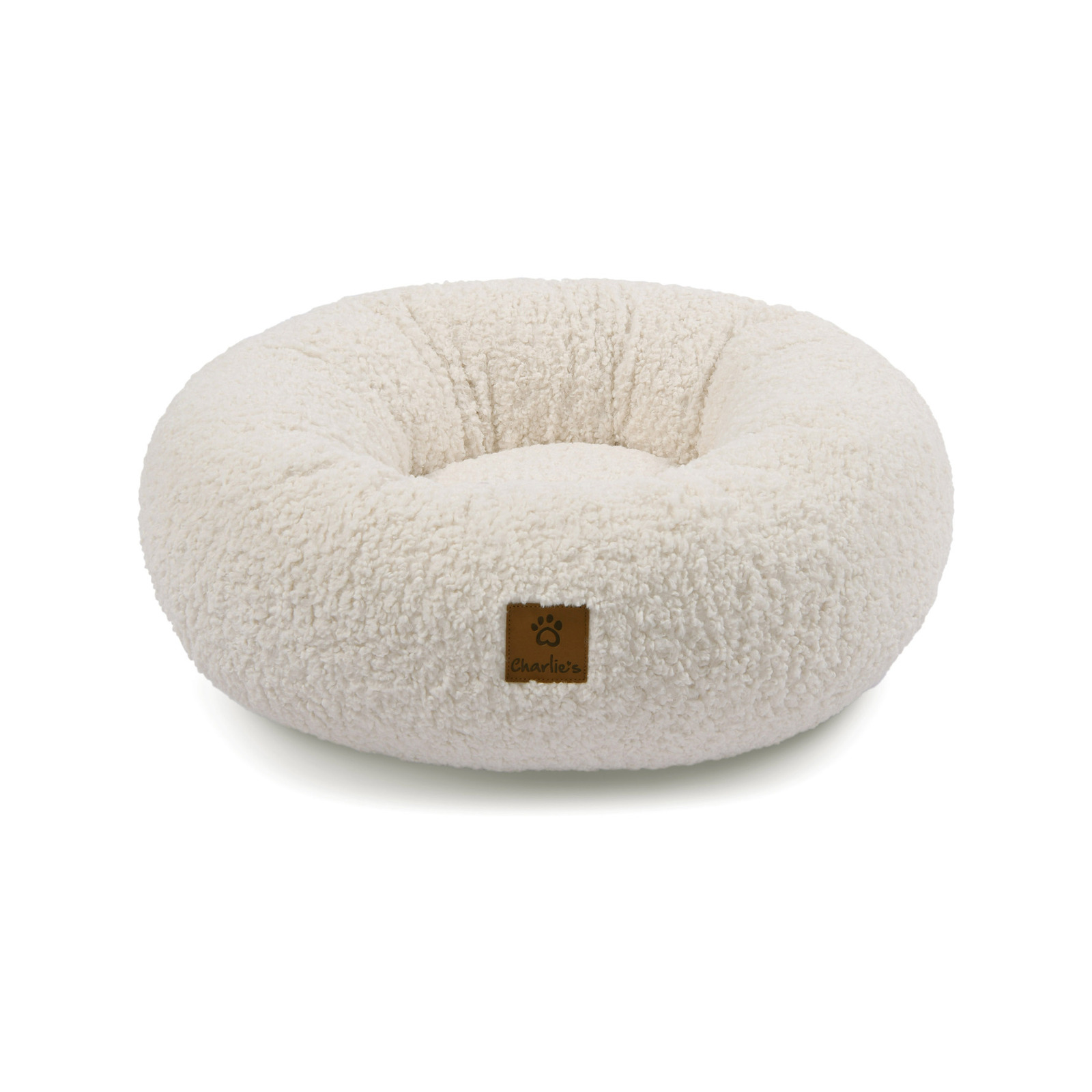 Charlie's Teddy Fleece Round Donut Dog Bed Cream (Small, Medium, Large