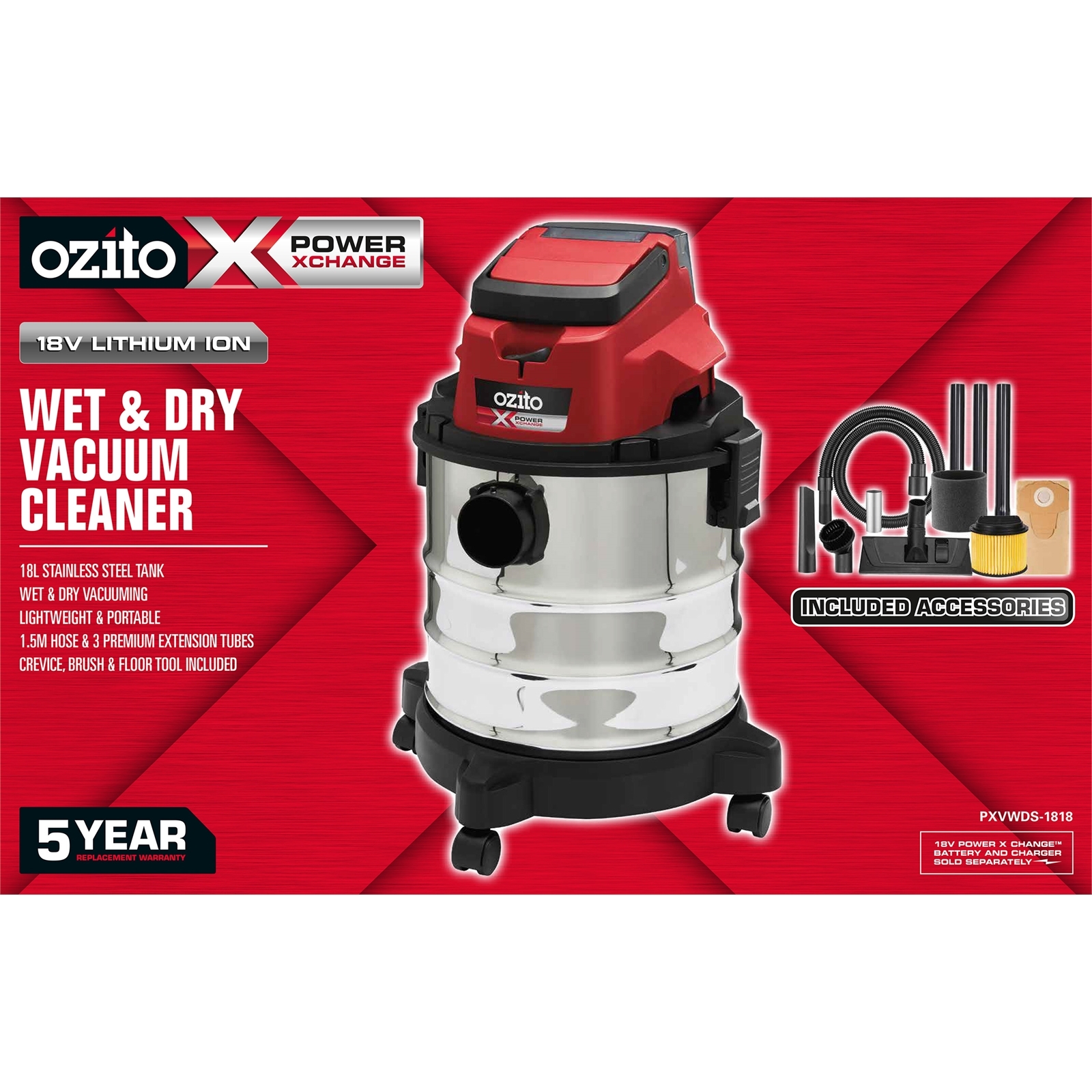 Ozito PXC 18V Wet And Dry Vacuum Cleaner Skin Only Bunnings New Zealand