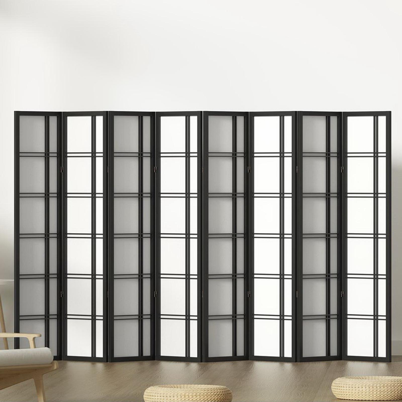 Artiss Room Divider Screen 8 Panel Nova Foldable Wooden Divider Black