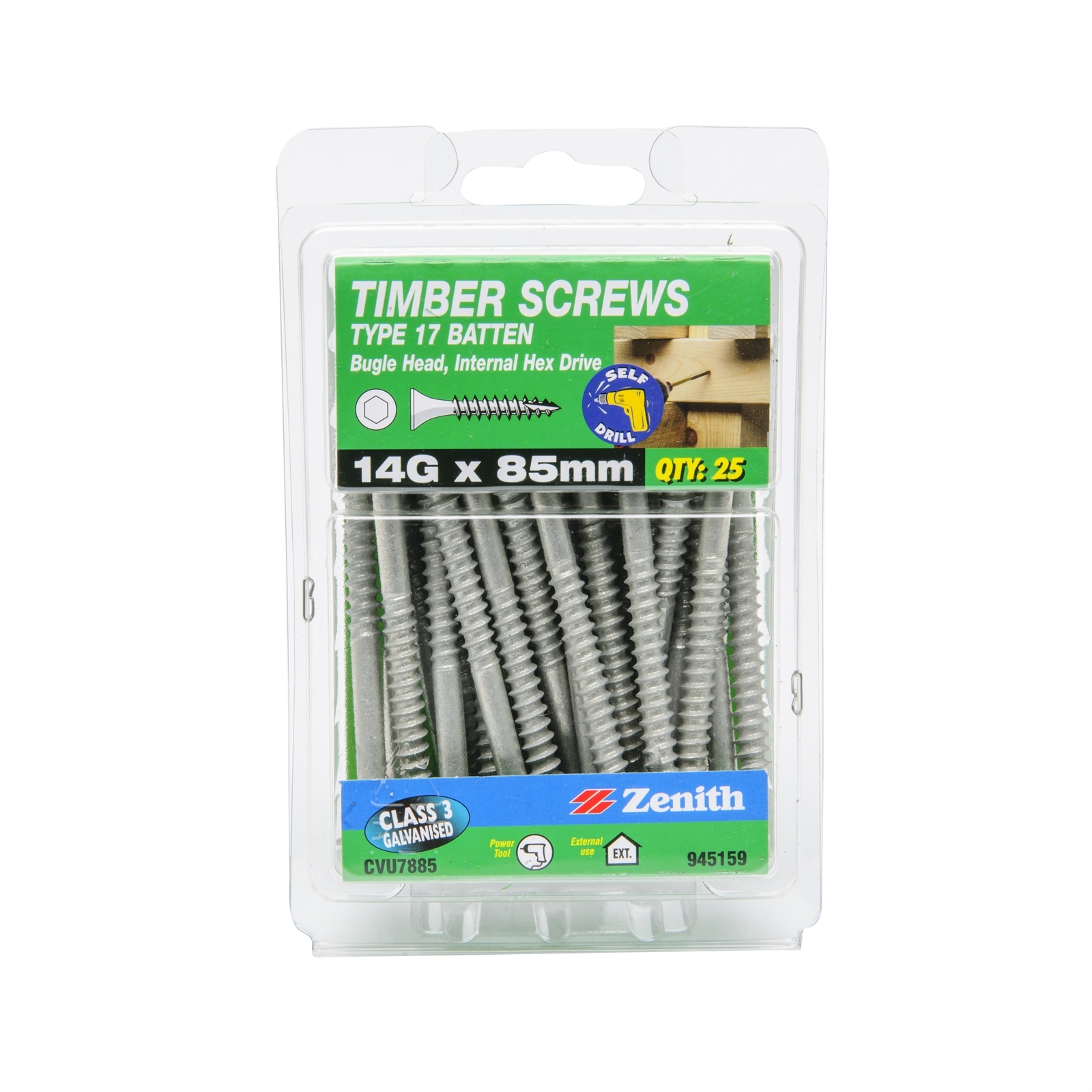Zenith 14G x 85mm Galvanised Type 17 Batten Bugle Head Timber Screws