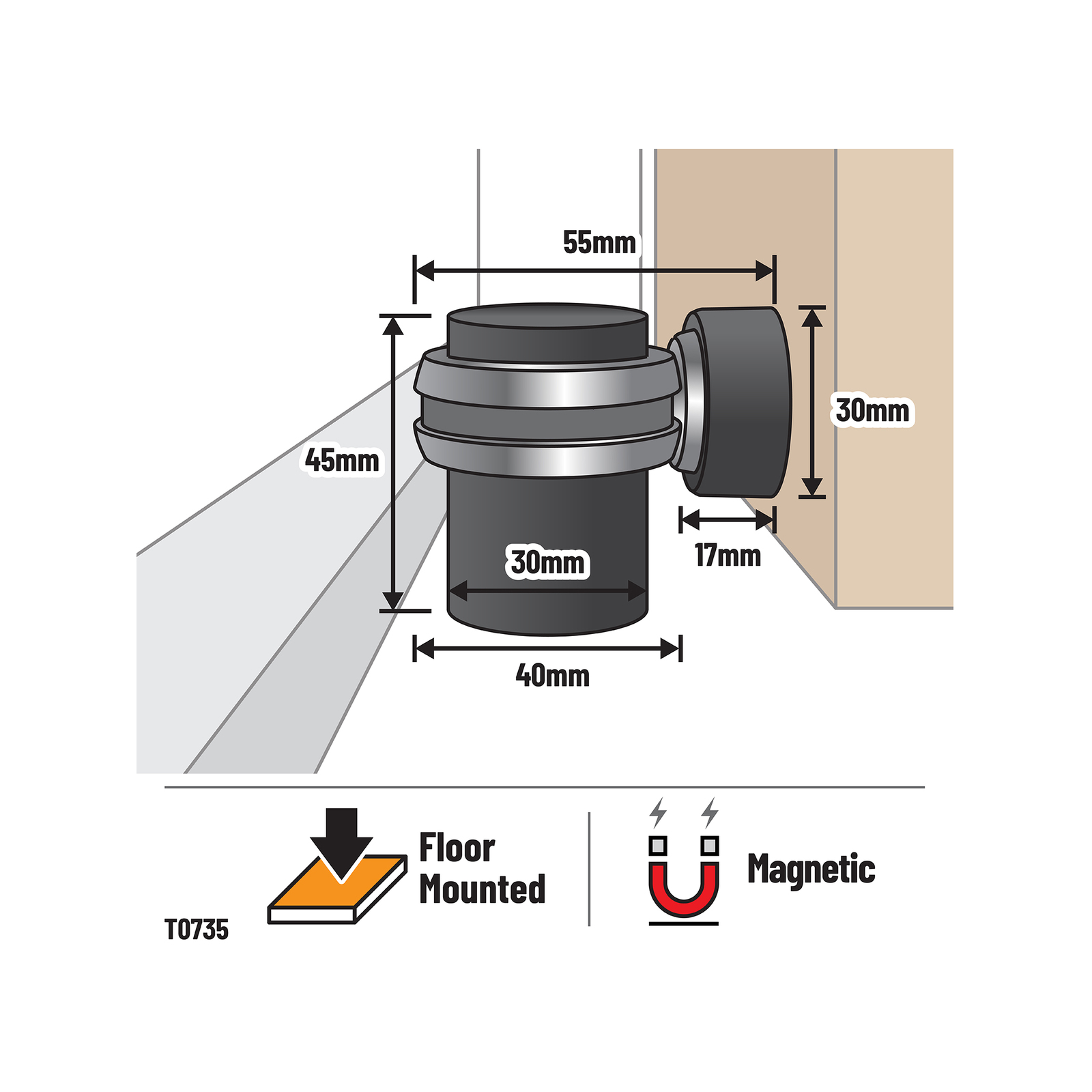 Adoored 40mm Black Floor Mount Stop Door Stop Bunnings Australia