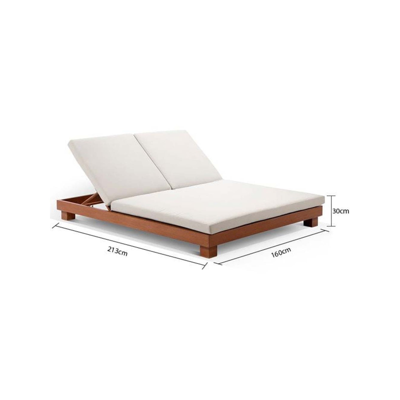 Outdoor Santorini Aluminium Double Sun Lounge In Teak Look With Slide