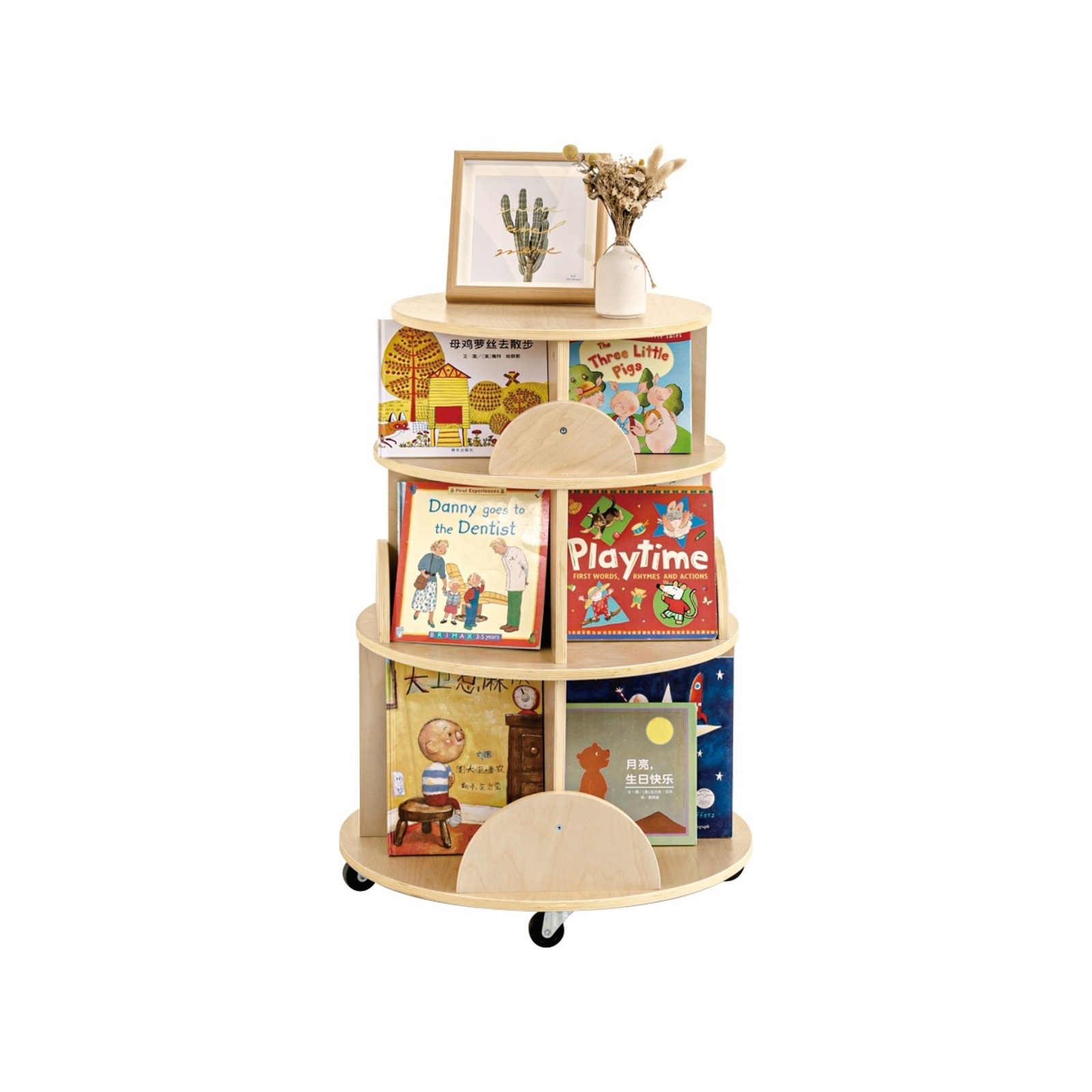 Jooyes Kids Rotating Wooden Display Bookcase With Castors Bunnings Australia