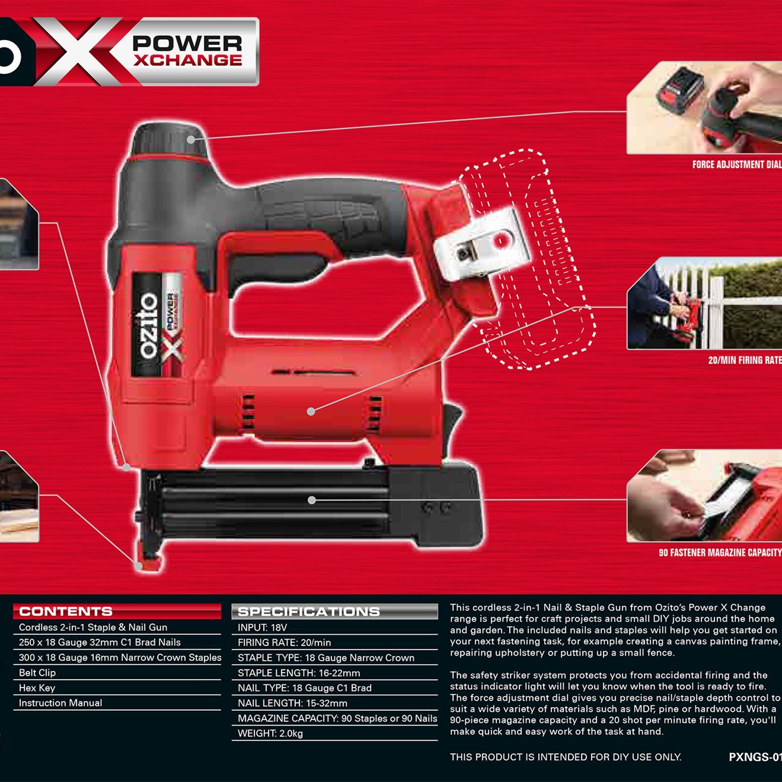 Ozito PXC 18V 2 In 1 Cordless Nail And Staple Gun Skin Only