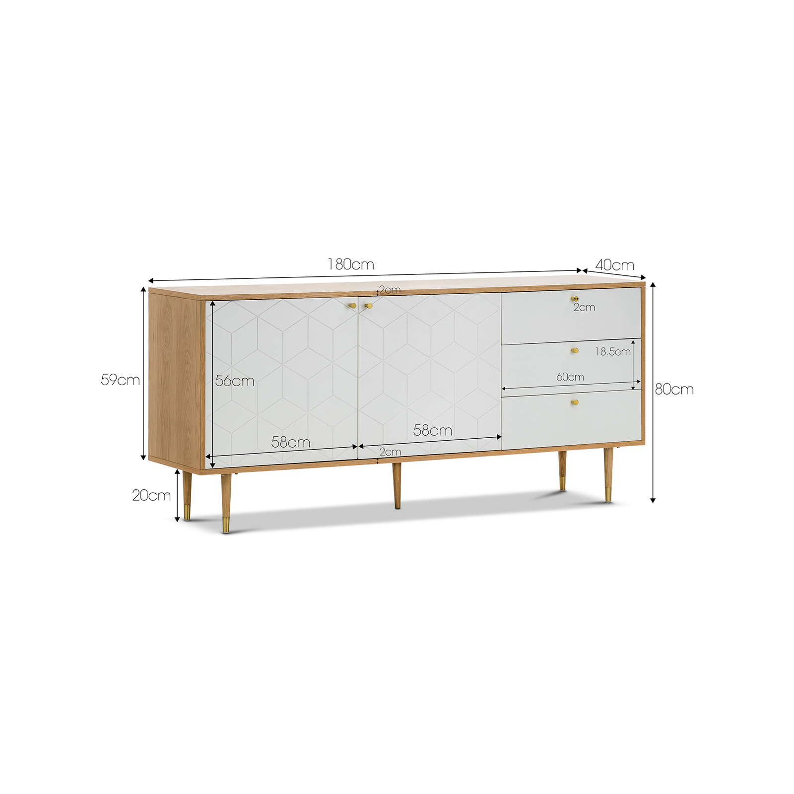 Hexii Natural Oak & White Sideboard Buffet Bunnings Australia