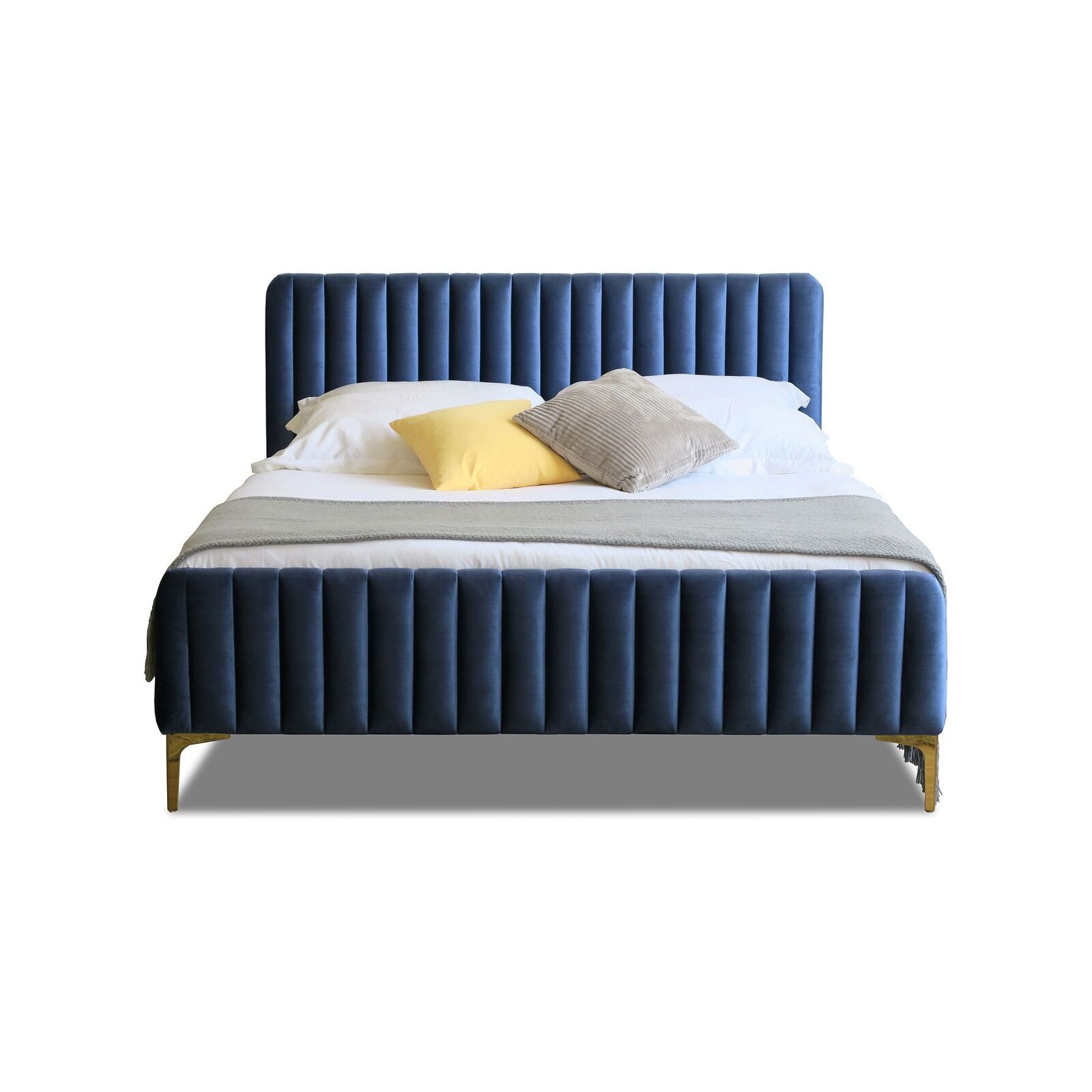 Istyle Modern Classic Alissa Double Velvet Bed Frame Blue with Gold