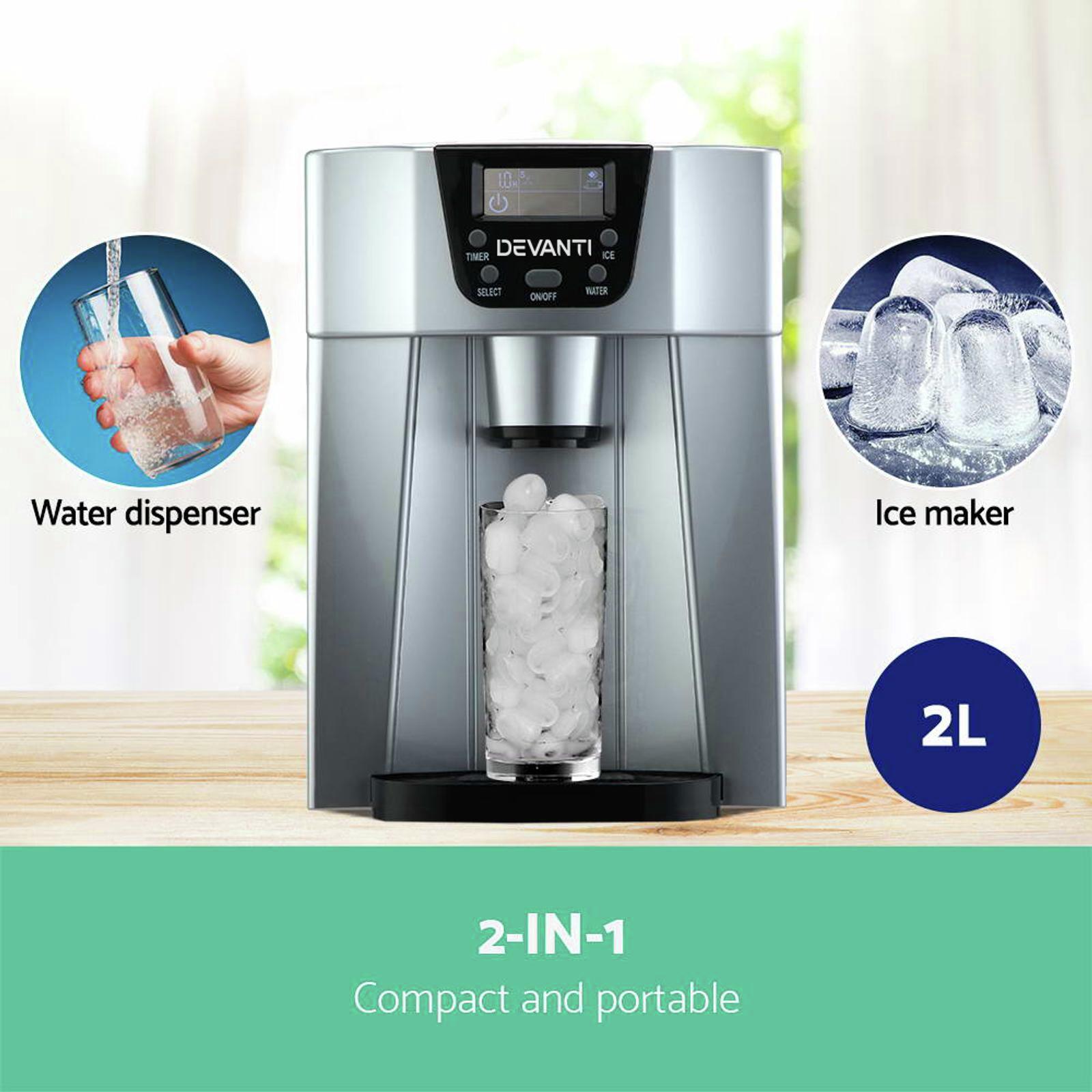 Devanti 2L Portable Ice Maker Water Dipenser Ice Cube Machine Silver