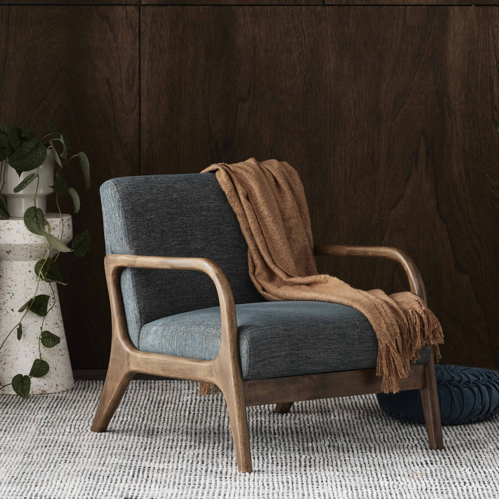 Paris Teal Occasional Chair Rustic Walnut Hardwood Frame Bunnings