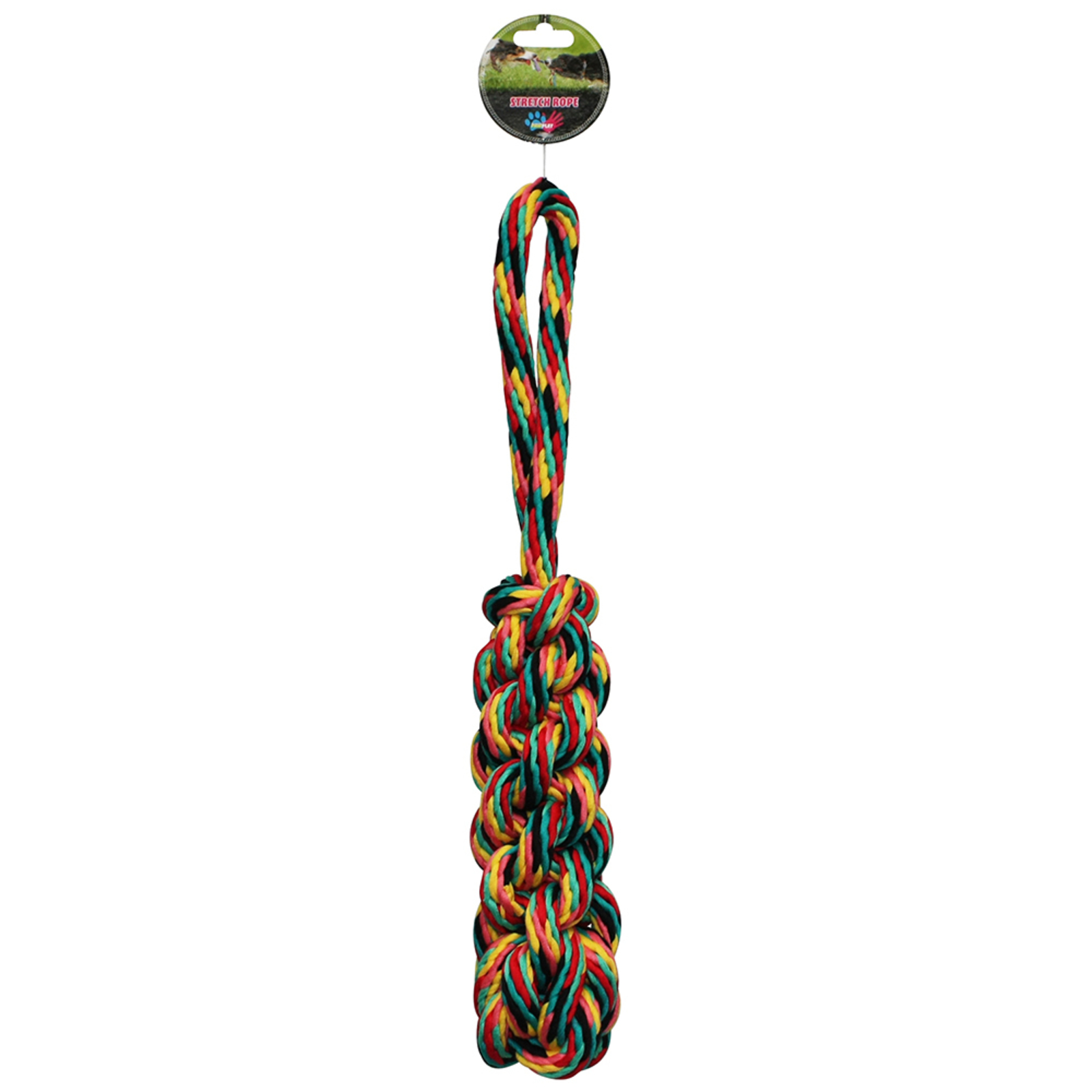 Paw Play 45cm Stretch Tug War Rope 340g Cotton Knots/Braided Teeth