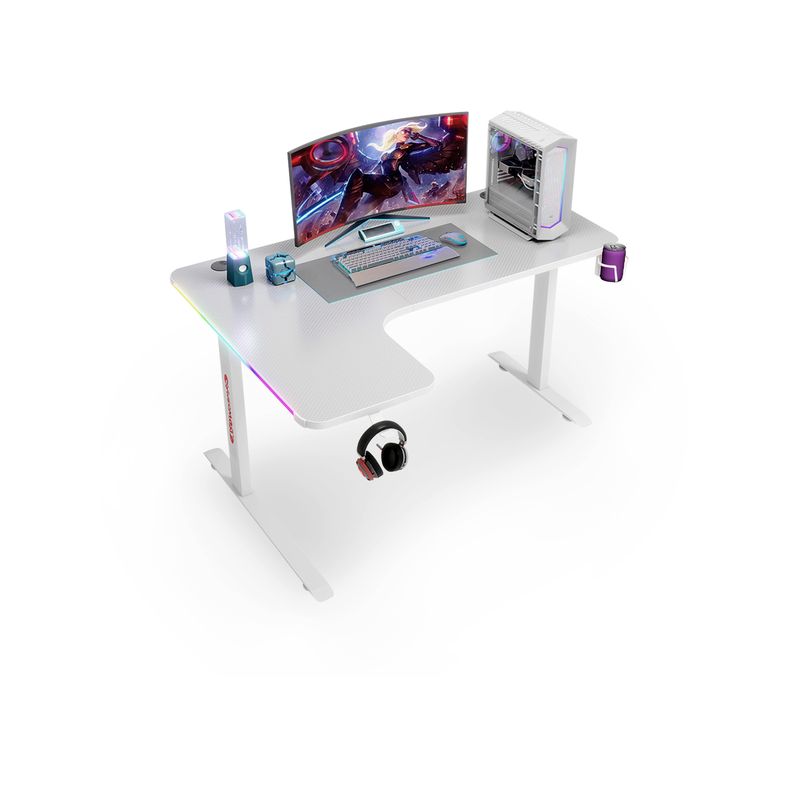 MIUZ 140cm White RGB LED Gaming Desk Computer Home Office Desk Table