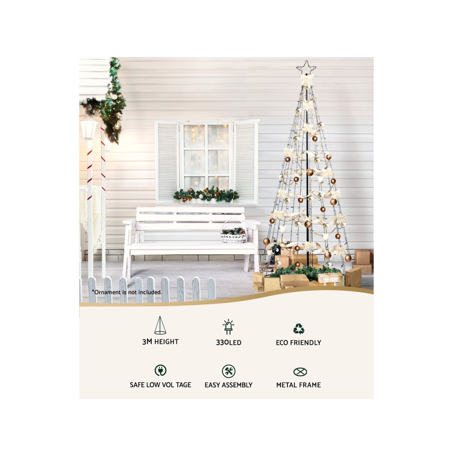 Jingle Jollys Christmas Tree 3M 330 LED Lights Warm White Bunnings