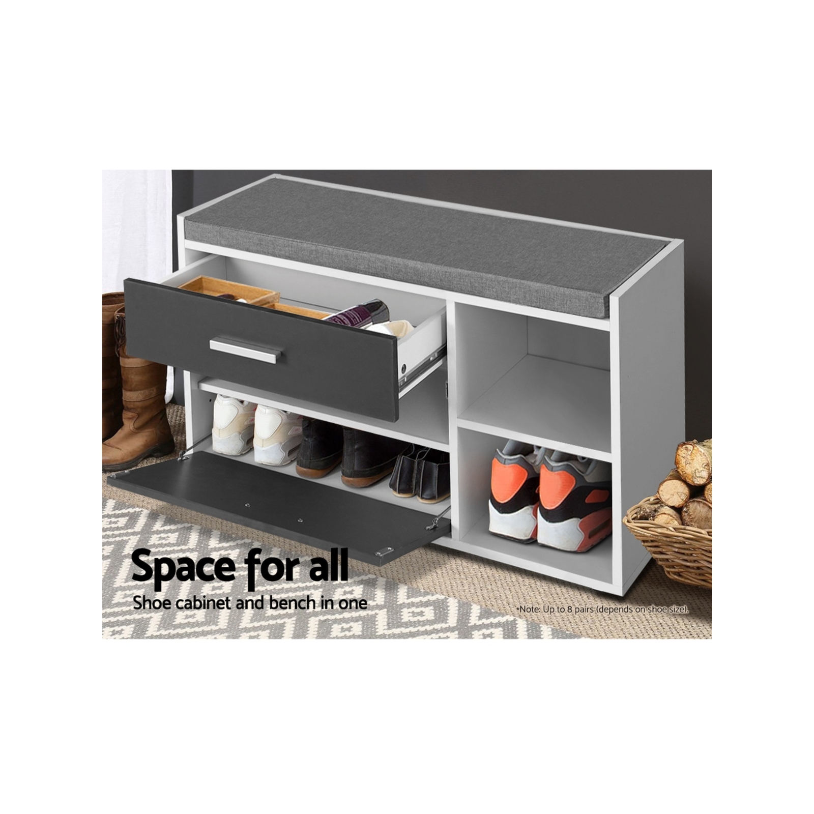 Artiss Shoe Bench Adjustable Shelf Rack Wooden Organiser