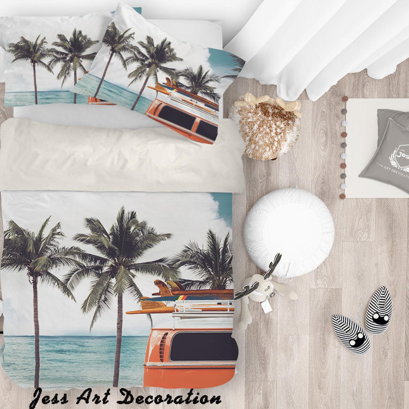 3D Green Palm Tree Beach Quilt Cover Set Bedding Set Pillowcases 172