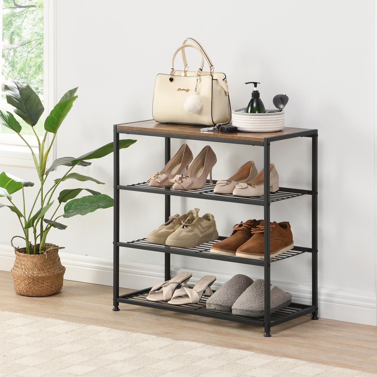 IHOMDEC 4Tier Tower Metal & Faux Antique Wood Shoe Rack Bunnings