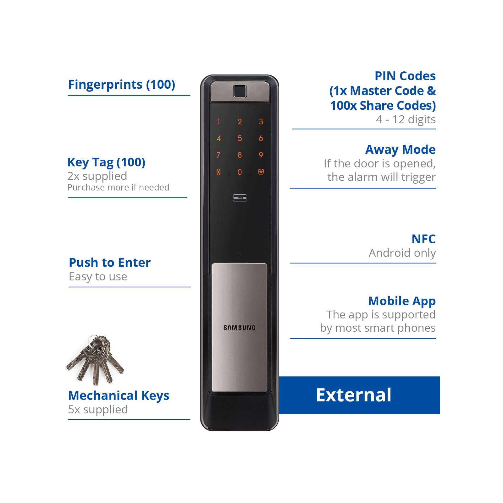 Samsung Smart WiFi Fingerprint Push And Pull Mortise Door Lock