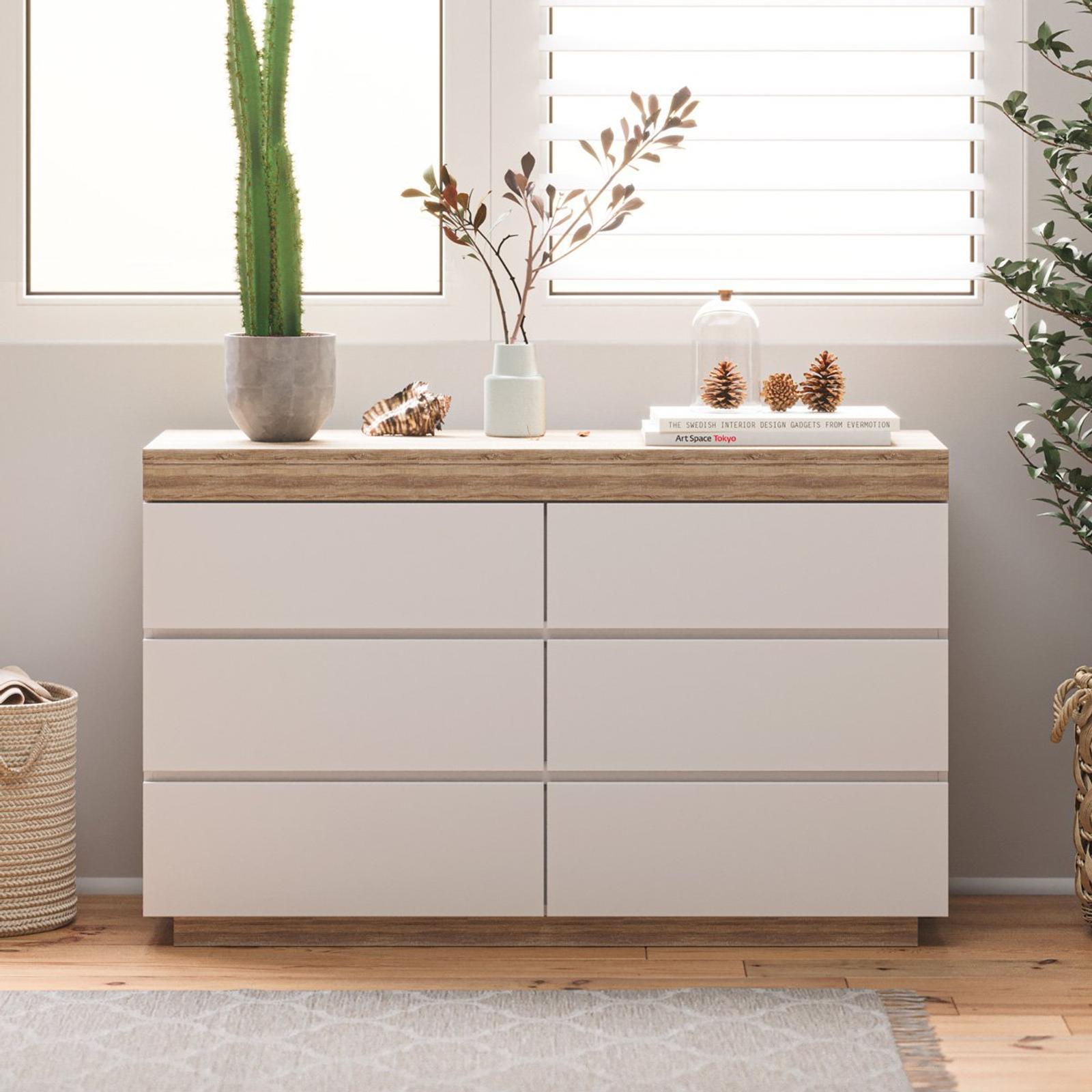 Coastal Six Drawer Wooden Dresser Lowboy Chest Unit Bunnings Australia