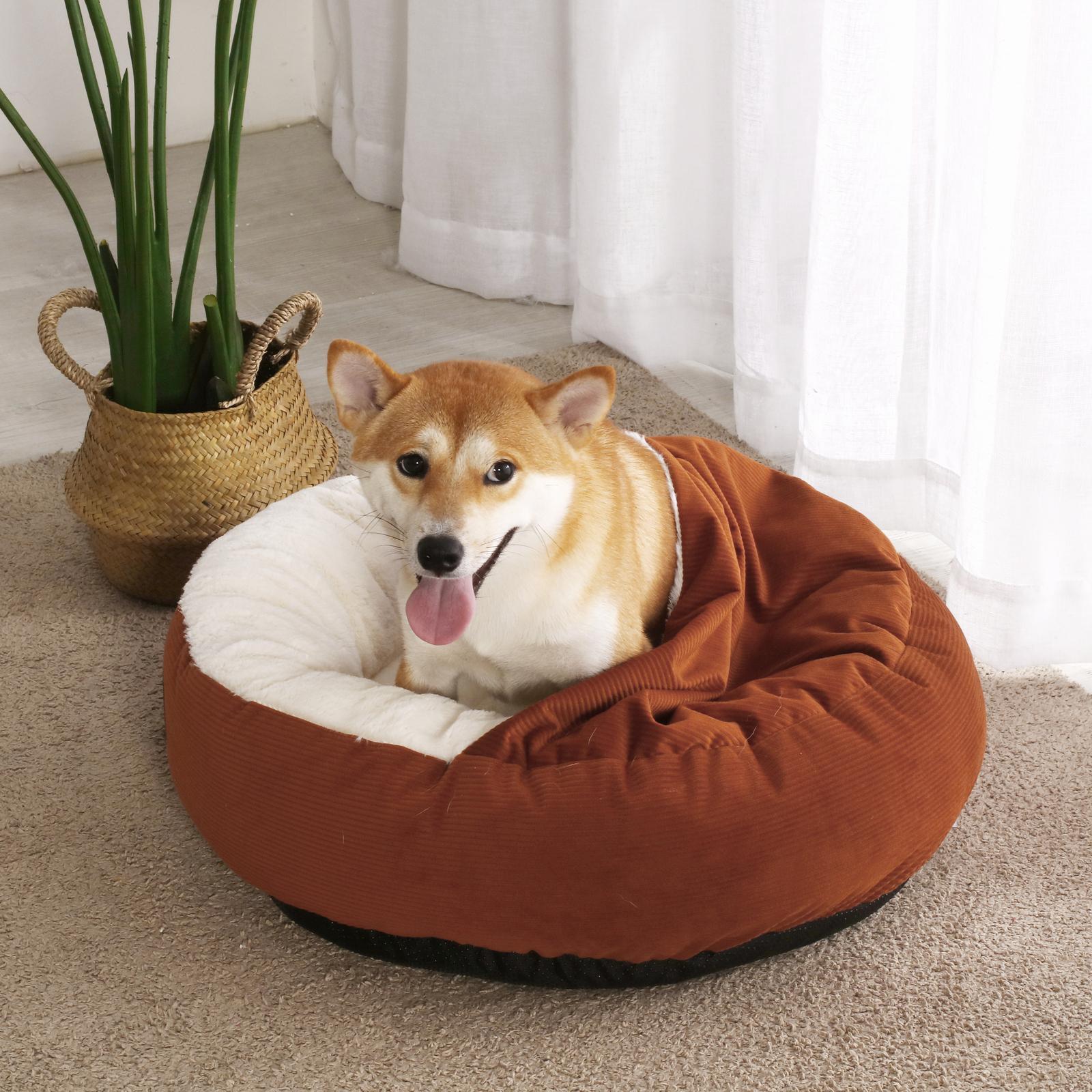 Charlie's Snookie Hooded Corduroy Calming Dog Bed Terracotta Small Bunnings Australia
